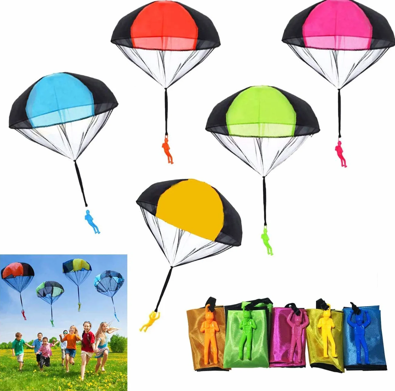 Juguete de Paracaídas 10 Piezas Set, Mano Que Lanza Paracaidista, Juguetes al Aire Libre para Niños