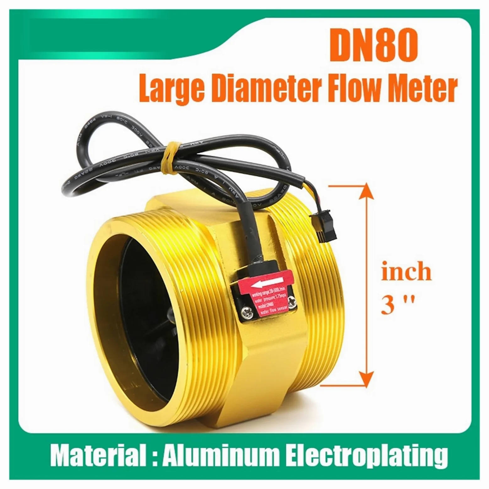 Caudalímetro Electromagnético DN80, 3 pulgadas, Sensor de flujo agua Industrial, galvanoplastia aluminio metálico, caudalímetro Hall gran diámetro