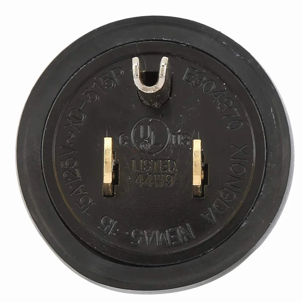 Enchufe de Hoja Recta NEMA 5-15P 15A 125V 2 polos Enchufe de Alimentación de EE. UU. Conector Macho 50-60 (HZ)