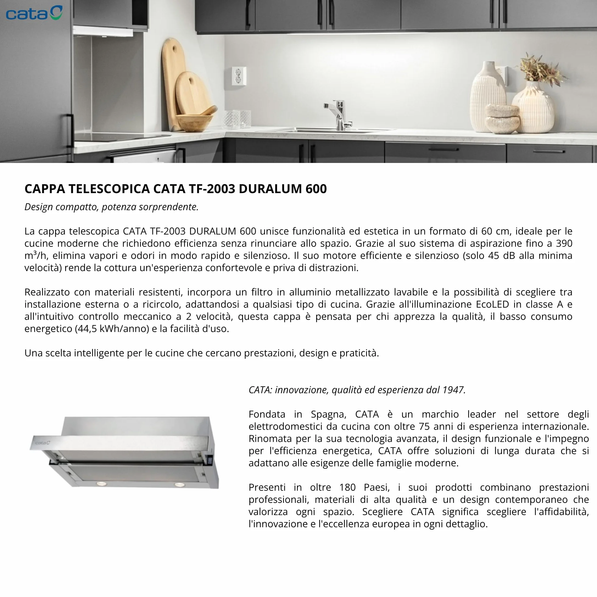 Campana extractora CATA TF 2003 DURALUM 60 390m3/h acero inoxidable