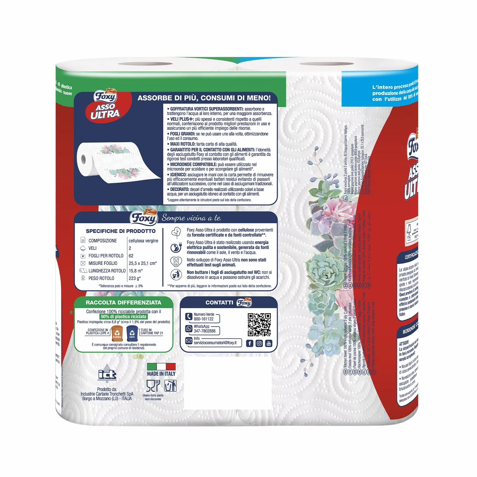 Foxy Asso Ultra Secador 2 rollos Veli Plus Absorbentes Resistentes Decorado Certificado FSC