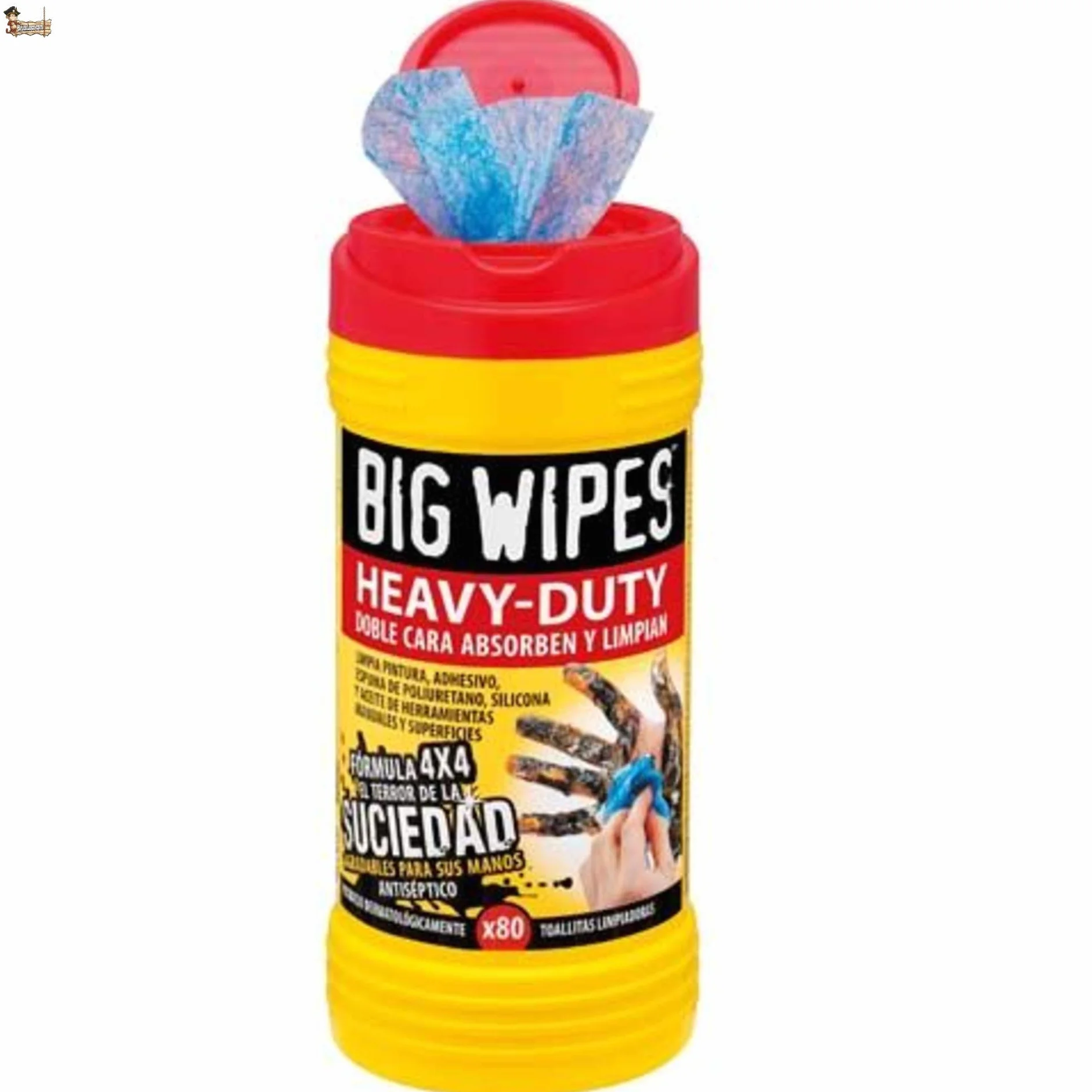 BricoLoco Toallitas limpiadoras industriales doble cara. Limpiamanos taller mecánico. Limpia grasas, pintura, adhesivo, silicona, aceite… en piel y superficies. (3, Bote 80 toallitas)