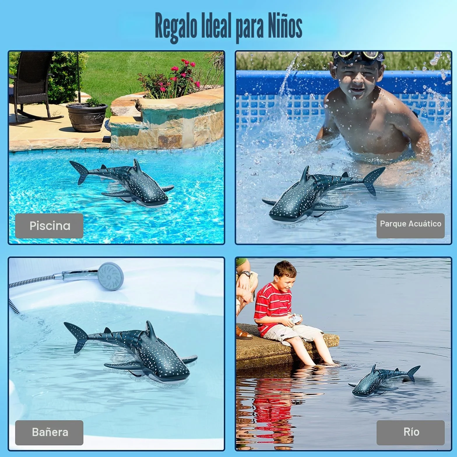 Juguete eléctrico RC Shark Boat 2.4 GHz impermeable 4 canales para piscina niños 6+