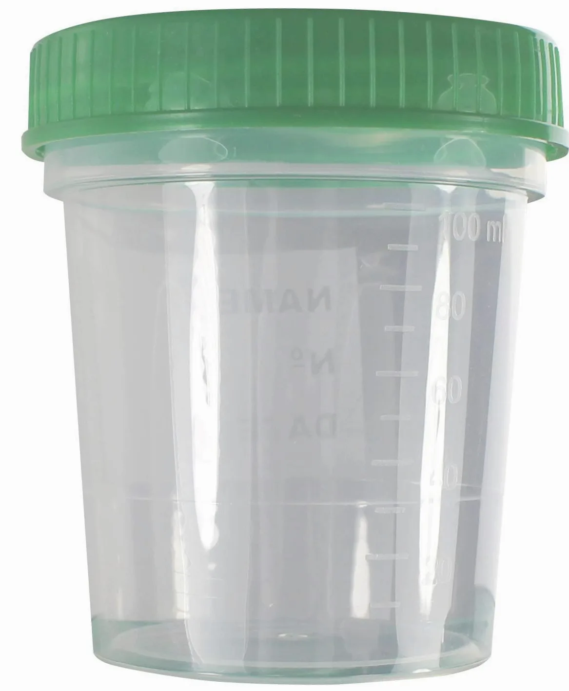 Vaso de Muestra de Orina - Con Escala con Tapón de Rosca Verde - 125 ml 500 Piezas