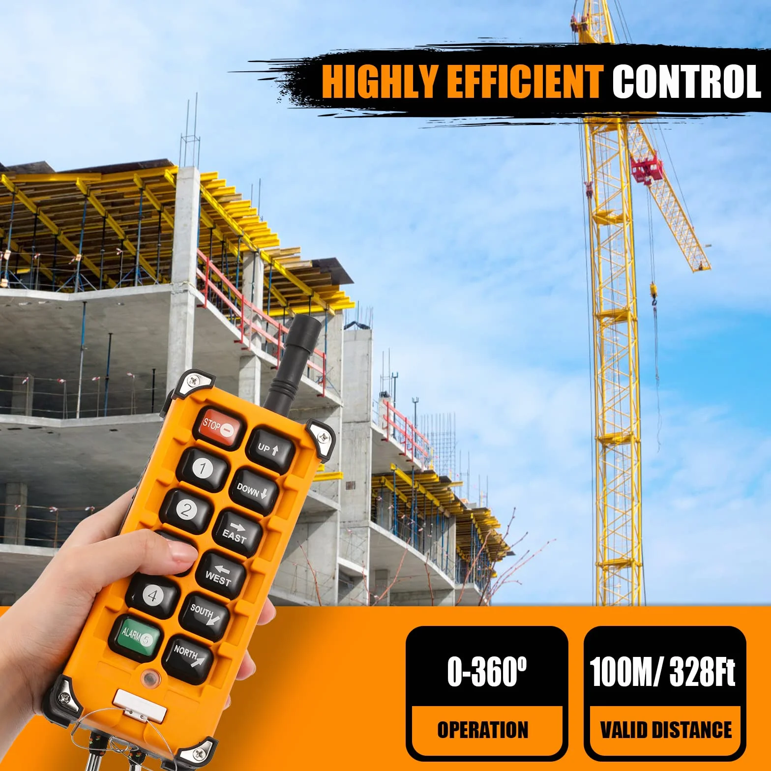 NEWTRY Control Remoto de grúa inalámbrica, 12 Botones y Receptor DC 12V para polipasto Industrial, grúa Puente (Receptor DC 12V)