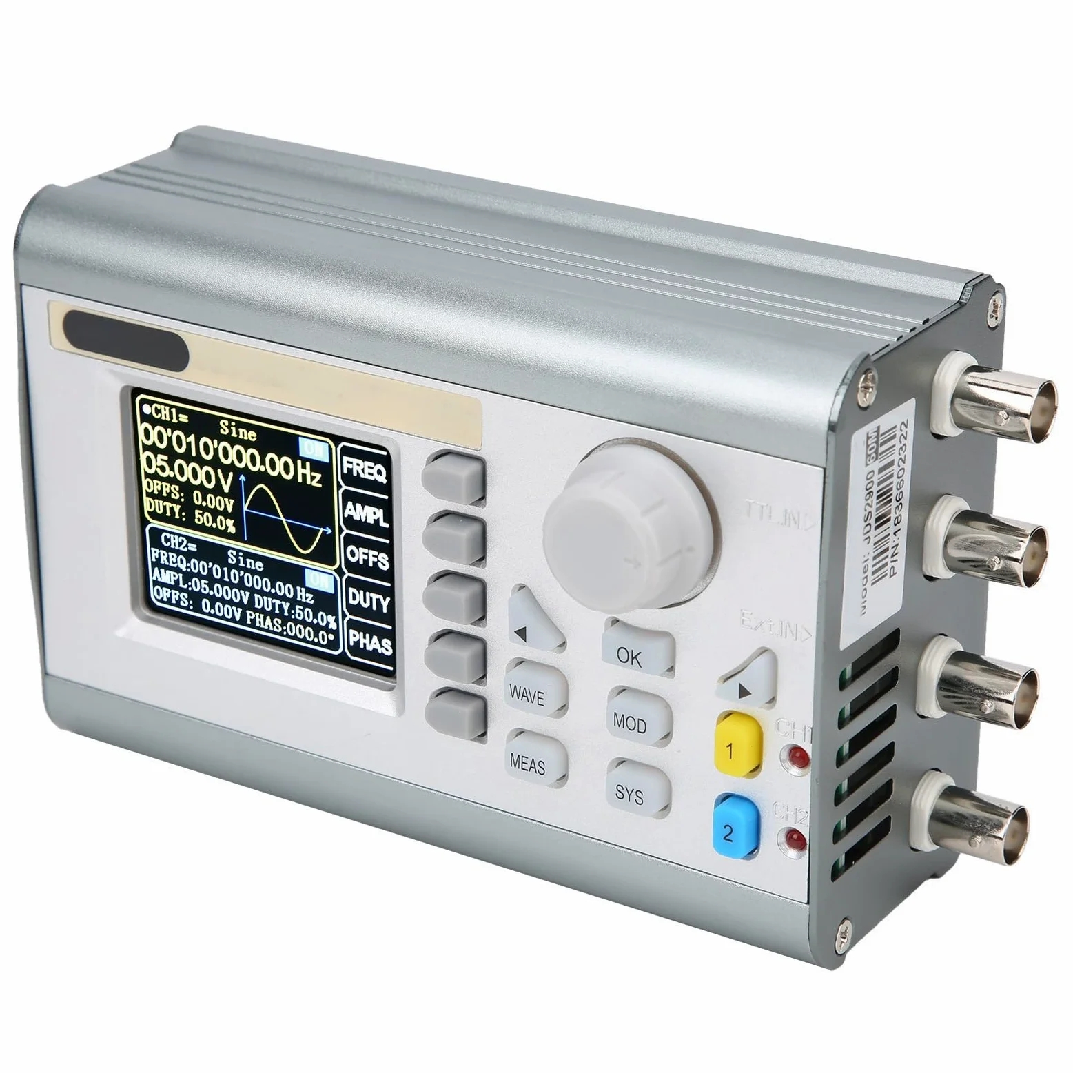 FTVOGUE JDS2900 Generador de Forma de Onda Arbitraria de Doble Canal de 60 MHz Función DDS Fuente de Señal de Pulso con LCD TFT de 2,4 Pulgadas para Investigación de Laboratorio E (Enchufe de la UE)