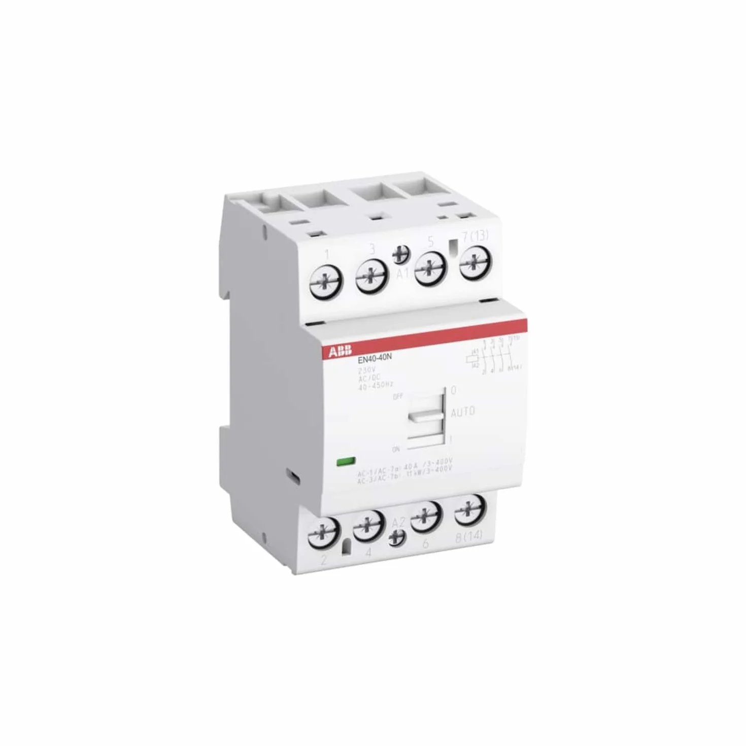 Contactor de instalación ESB40-40N-06, 4NA, 230AC/DC, montaje DIN, con interruptor para operaciones manuales (Referencia: ABB 1SAE342111R0640)