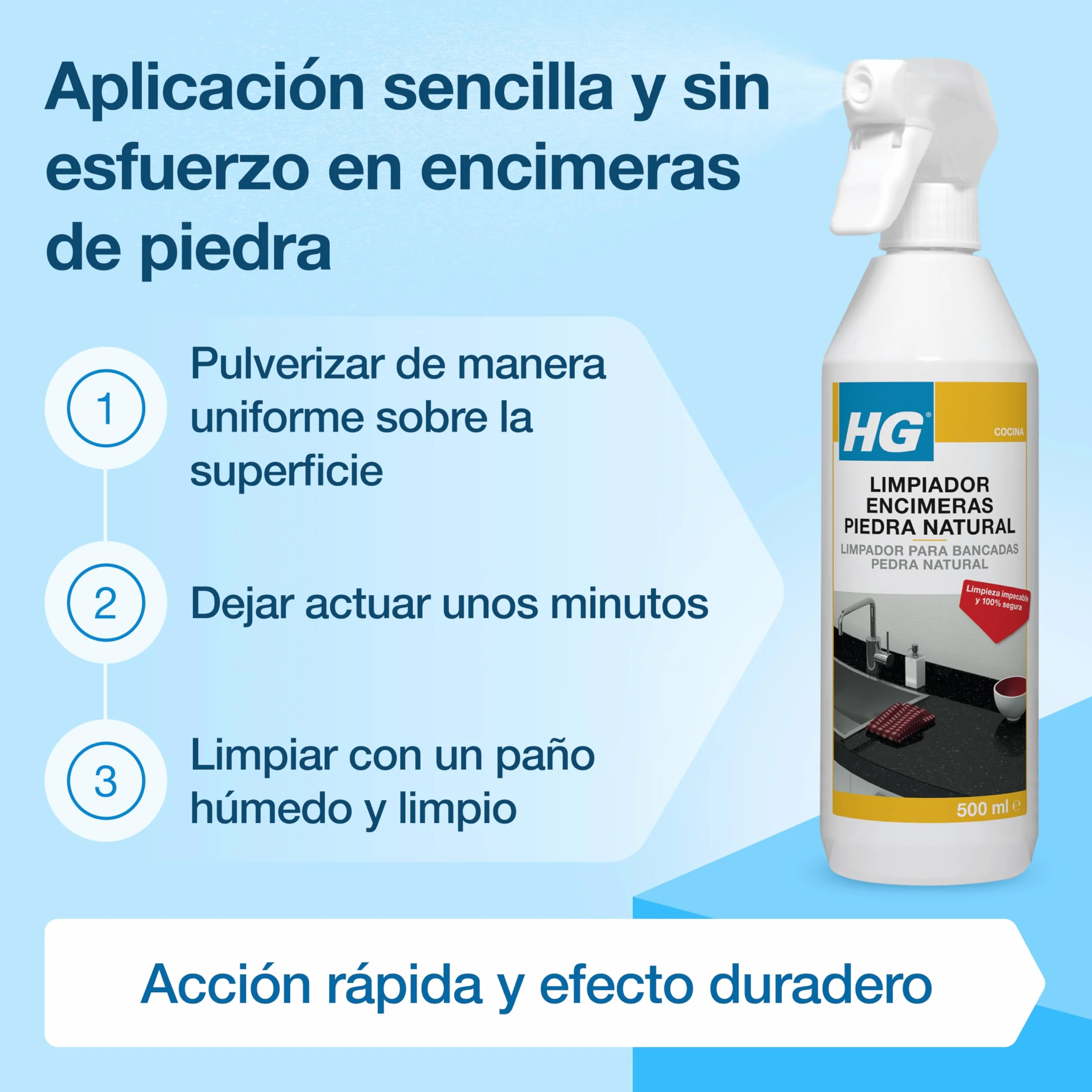 HG Limpiador Encimeras Piedra Natural 500 ml Quitamanchas Cuarzo Granito Mármol