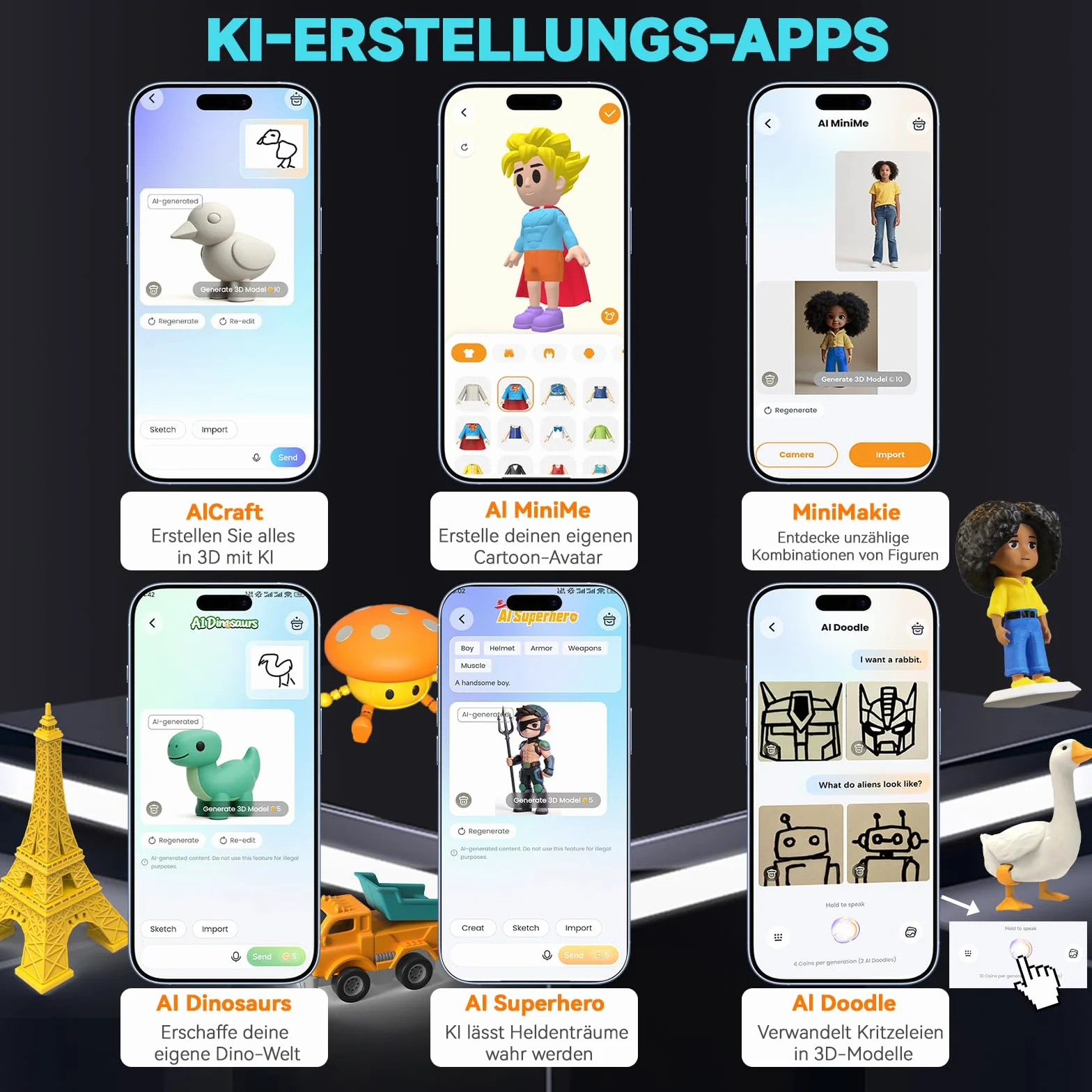 Impresora 3D X-Maker con aplicación de diseño - Aplicación de diseño de IA Completamente Cerrada, Amplia colección de Plantillas de Juguetes 3D