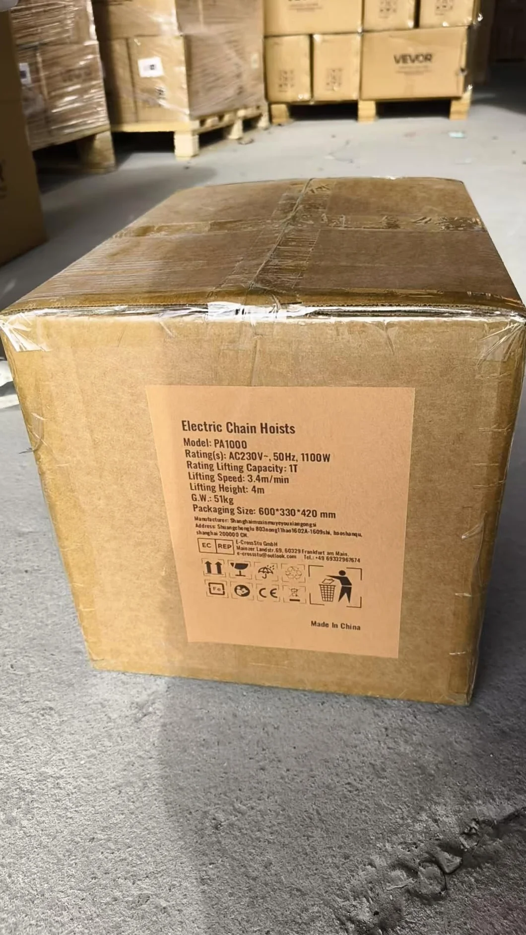 VEVOR Polipasto Eléctrico, Montacargas Eléctrico con Carretilla Eléctrica, Capacidad de 1000 kg, Polipasto Eléctrico de Acero Cabrestante Eléctrico Cable Eléctrico con Mando a Distancia