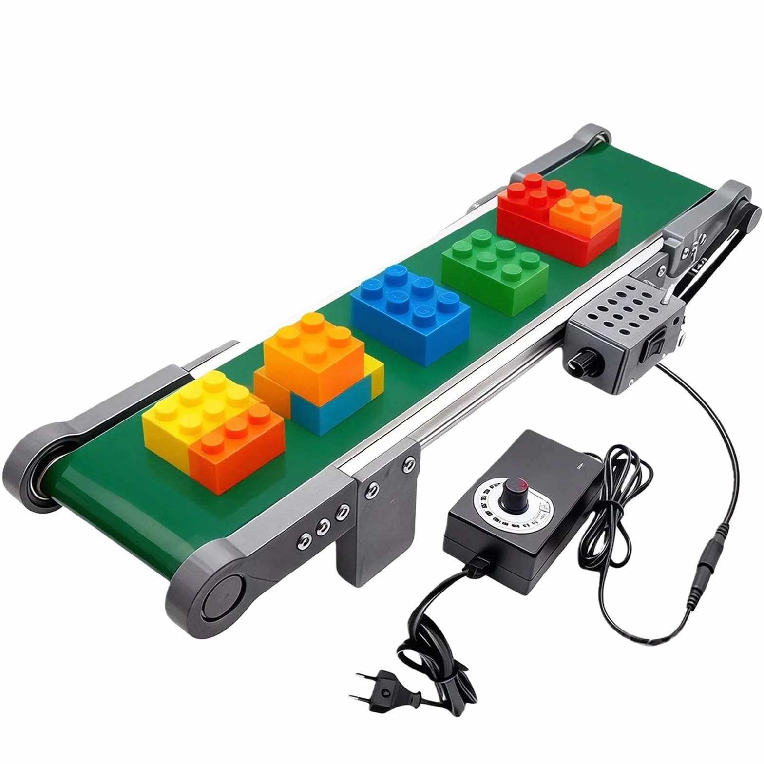 Cinta transportadora eléctrica de escritorio con interruptor de avance/retroceso CC 12 V 167 rpm Mini cinta transportadora automática para experimentos de fricción, velocidad de la cinta 1,8-7,6 cm/S