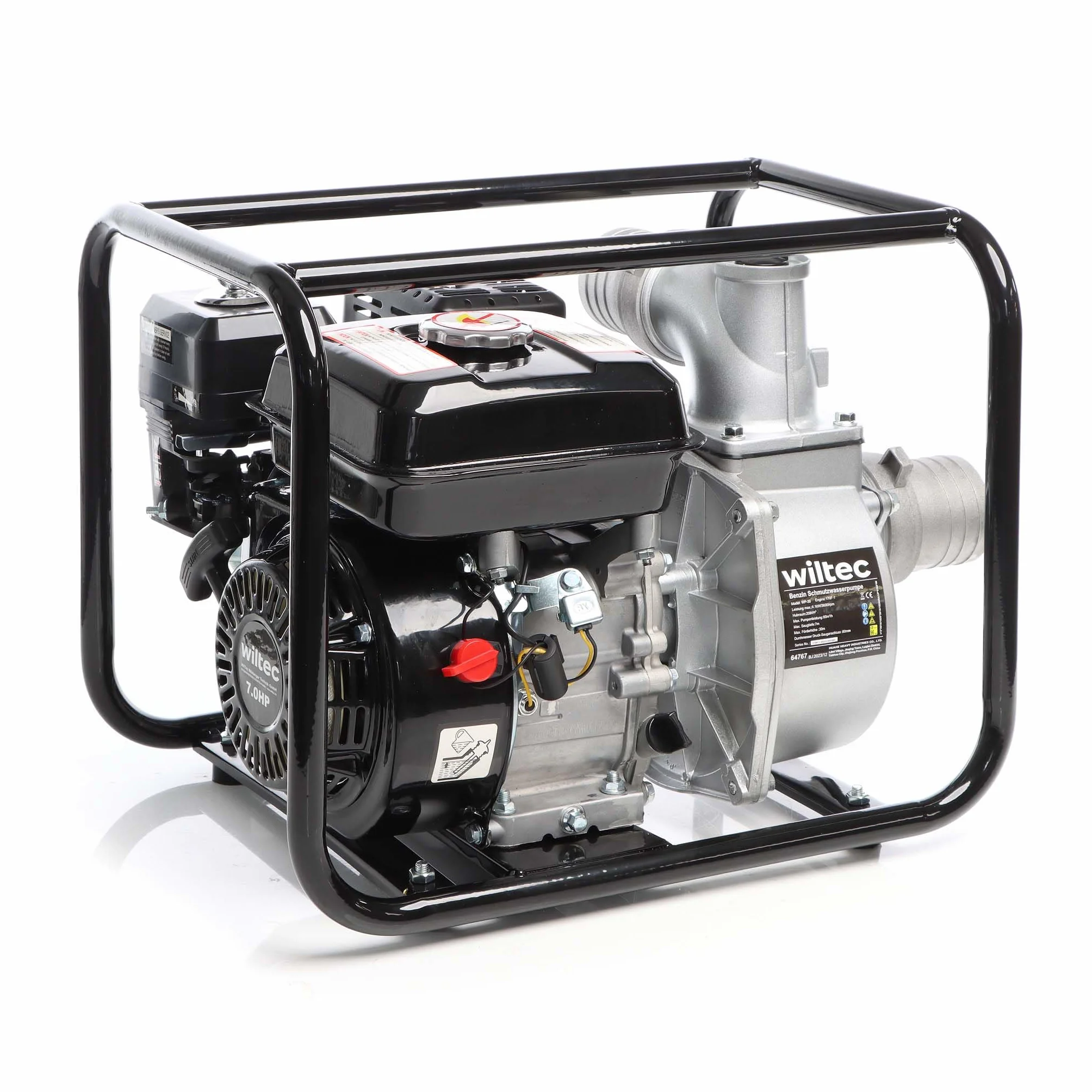 Wiltec Bomba de aguas residuales a gasolina de 4kW bomba de agua caudal 48.000l/h toma de 80mm (3")