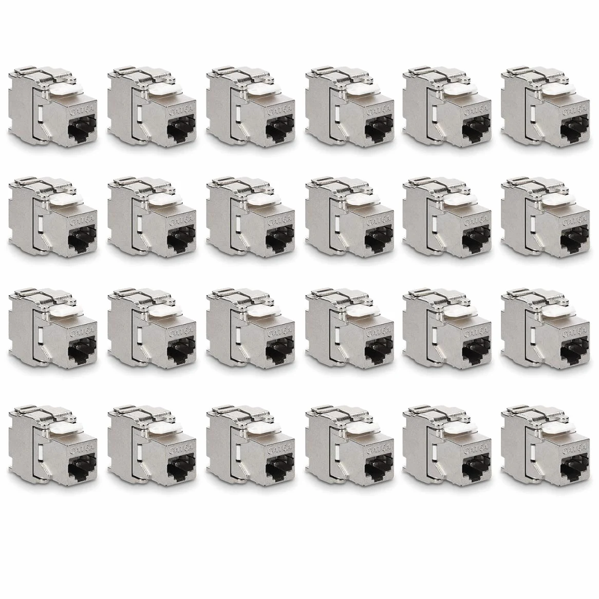 kwmobile 24x Módulo Keystone CAT 6A - Sistema de bloqueo rápido carcasa metálica 10Gbit/s - Montaje sin herramientas al panel de conexión modular