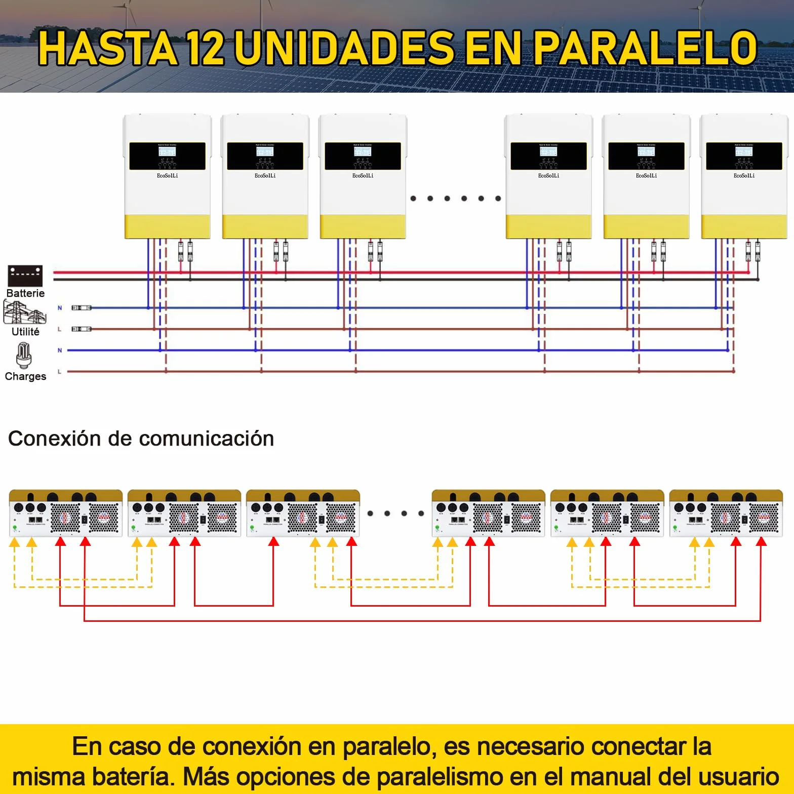 6200W Inversor híbrido 48V a 230v 220v, Funciona sin batería, función Paralelo, Onda Pura Off-Grid, 120A MPPT, admite baterías de Plomo-ácido y Litio, BMS, con módulo WiFi