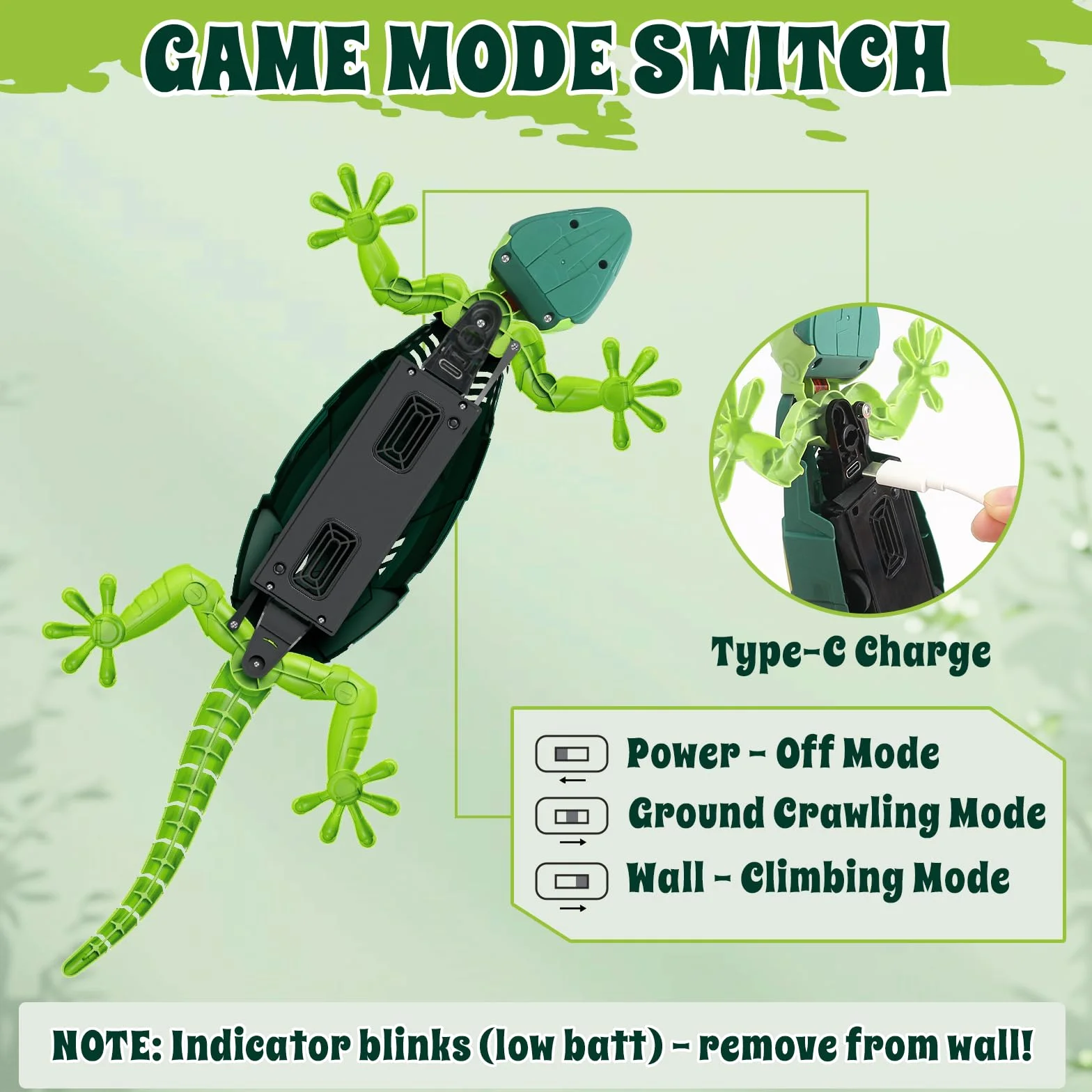 HYES Wall Crawler Gecko, Robot Lagarto Realista con Ojos Luminosos, Juguete Control Remoto para Niños 3-8 Años