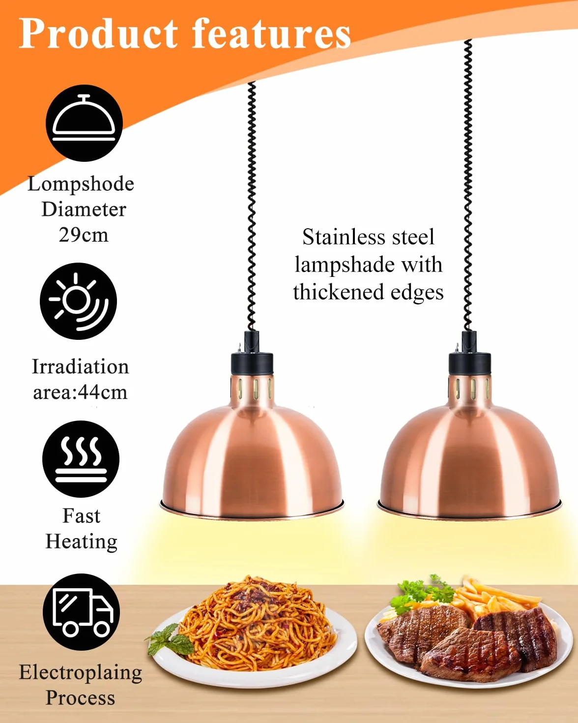 YJINGRUI Juego de 2 lámparas de calor para alimentos, con alcance telescópico, 60-180 cm, para buffet, cocina, restaurante (bronce)