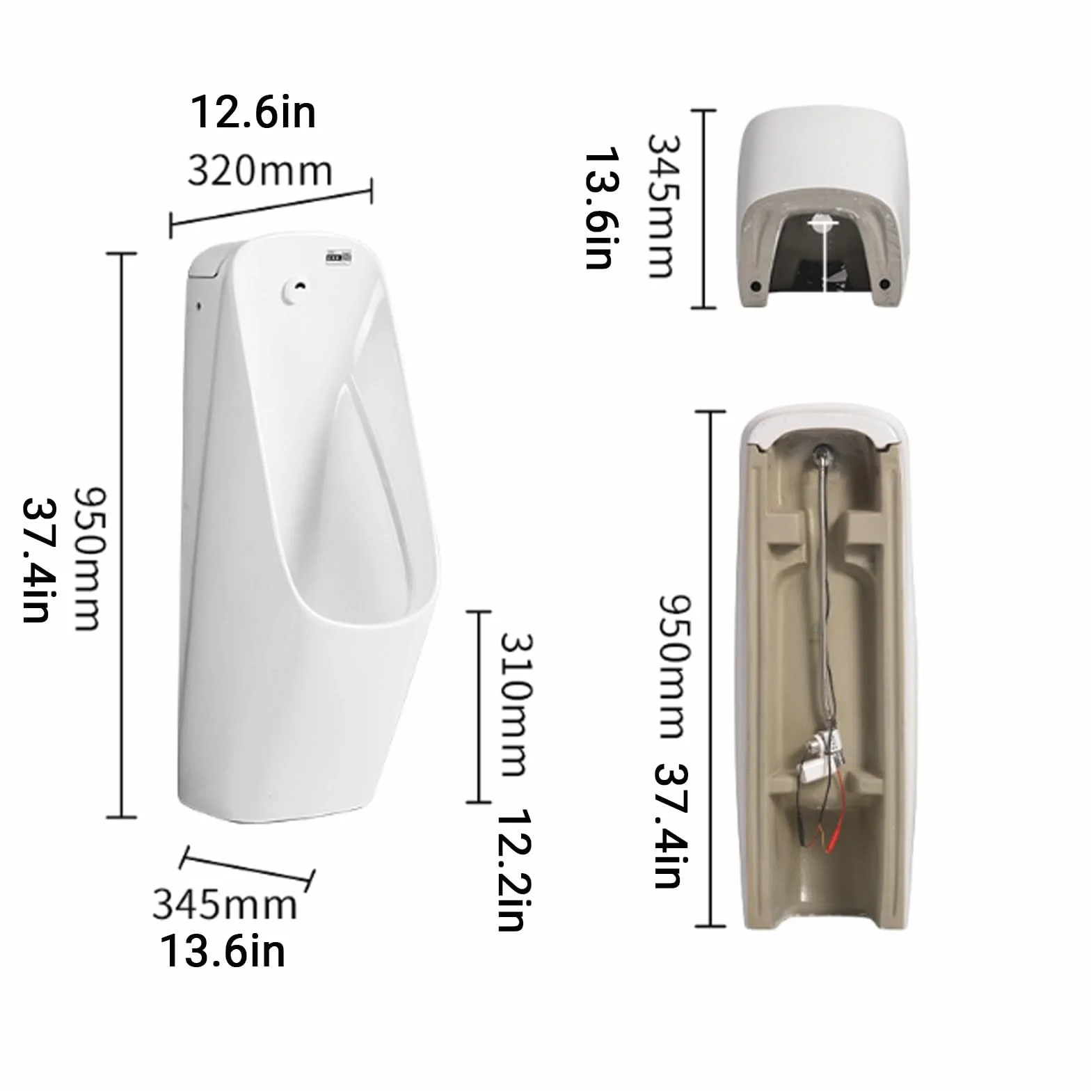 Urinario de Suelo para Hombres de Uso Doméstico, Urinario Independiente de Cerámica con Sensor Automático Inteligente, Fácil de Limpiar(A)