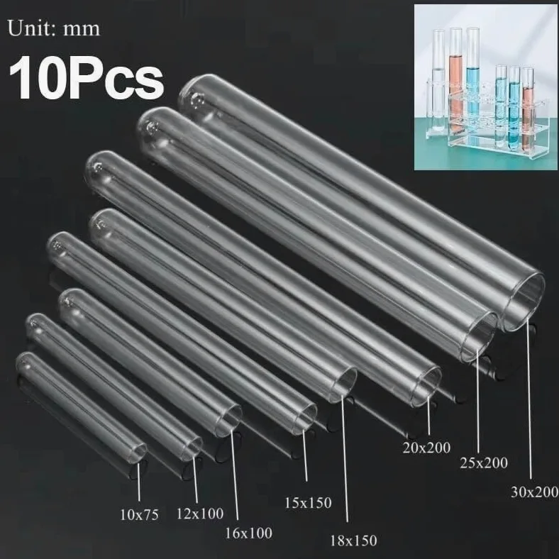 Tubos de ensayo de vidrio de borosilicato de 10 piezas: parte inferior en forma de U, 10 mm-30 mm, uso en laboratorio(30mmx200mm)