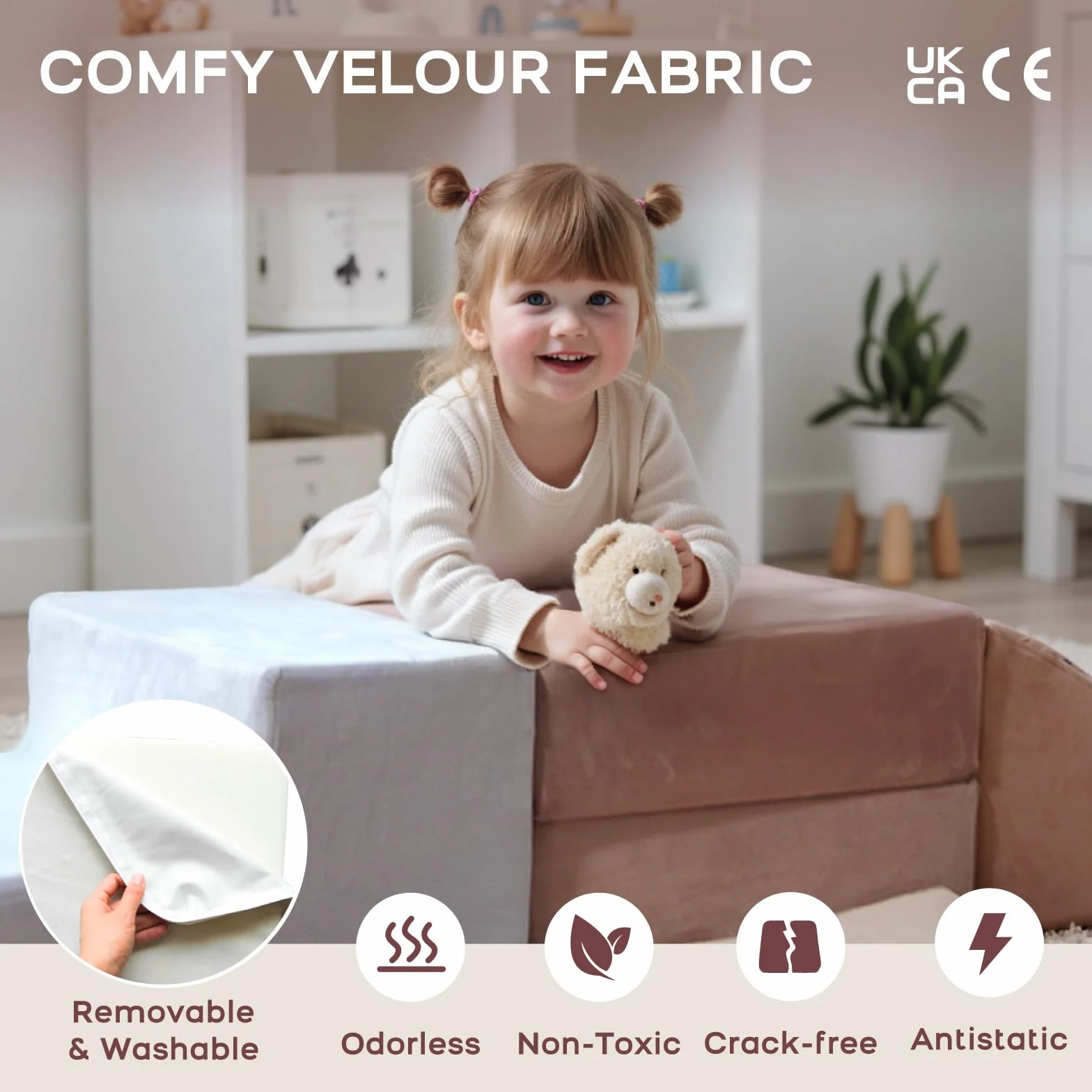 BanaSuper Bloques de Espuma para Niños con Piscina de Bolas, Juguete Montessori, Gimnasio Interior para Bebés, Azul Rosa