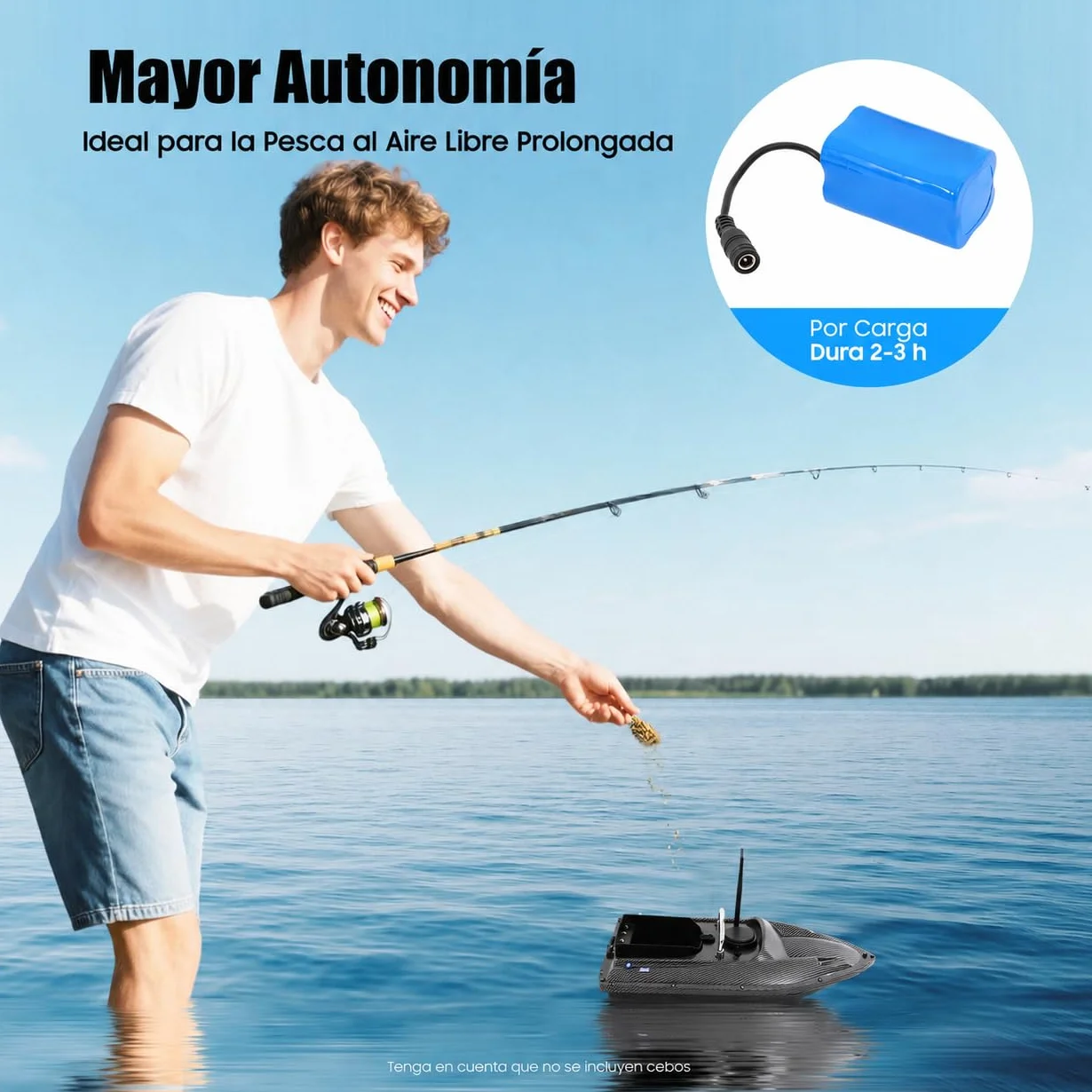 Barco cebador de pesca controlado a distancia 500m LED 1.5KG gran contenedor de cebo