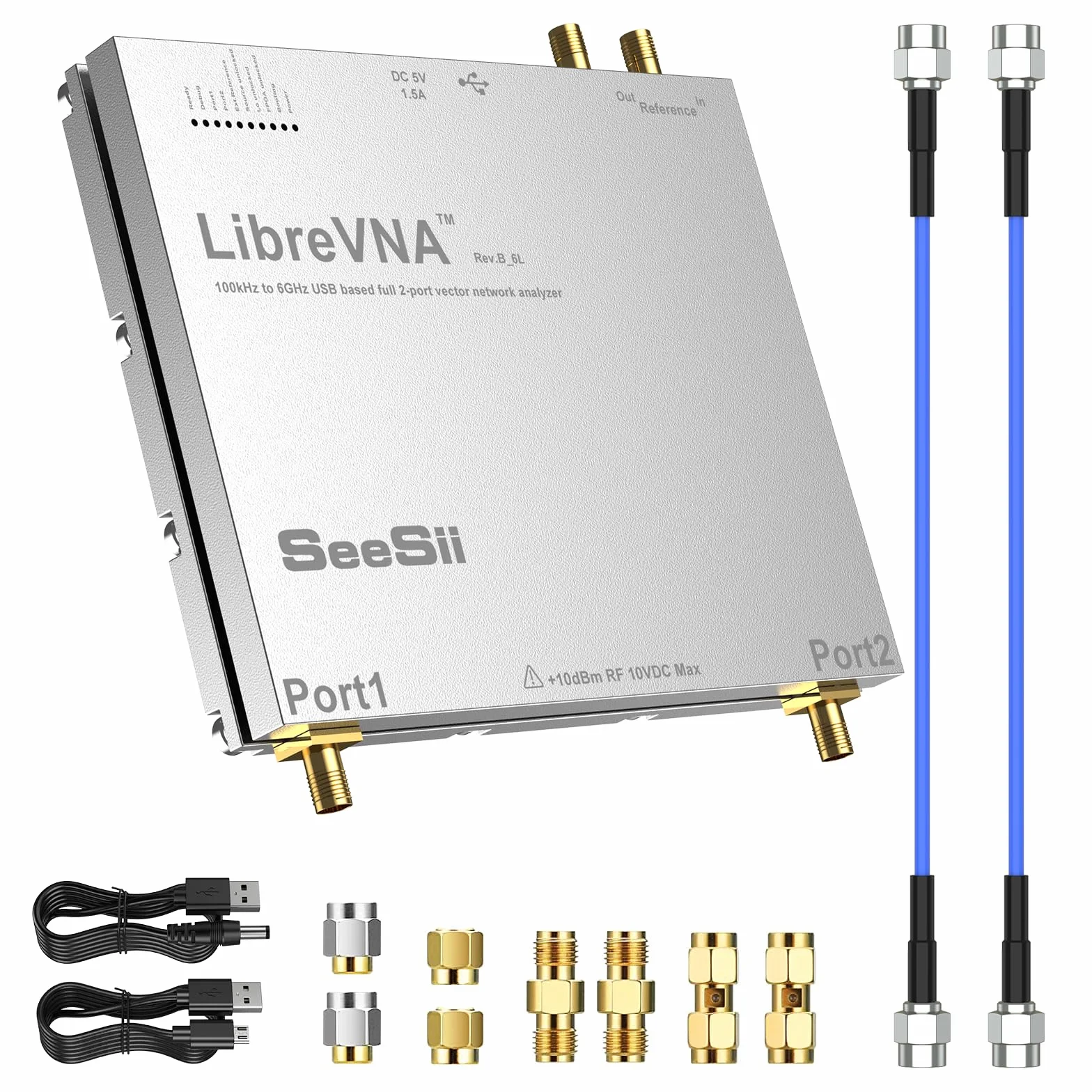 Seesii LibreVNA 2,0 Analizador Vectorial de Redes, Analizador de Antenas NanoVNA 100kHz-6GHz USB Completo Double Puerto con Entrada/Salida de Referencia Externa para Parámetros S Completos
