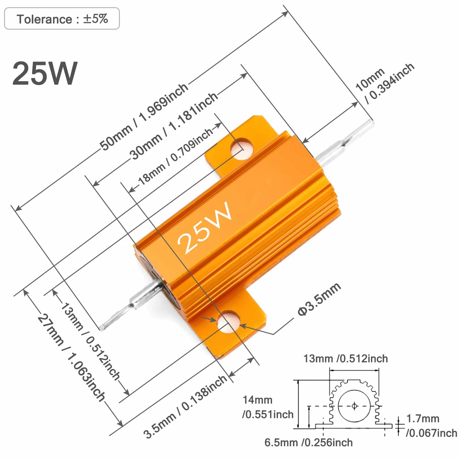 Chanzon Resistencia de carga Resistor bobinado 500Ω 25W ±5% 500R