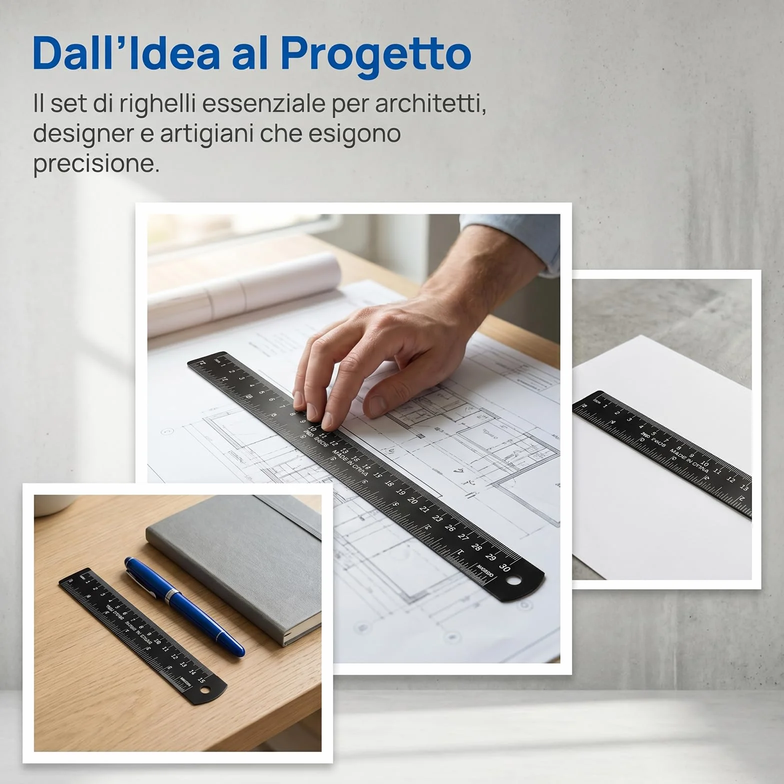 Reglas de Metal 3 Piezas 15 cm 20 cm 30 cm Doble Escala Métrica e Imperial Negro