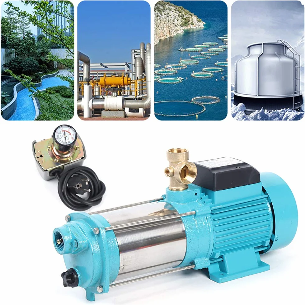 Bomba centrífuga de 1300 W, bomba de agua doméstica, bomba de jardín con manómetro e interruptor de presión, 220 V, bombas de agua para un jardín, bomba de agua eléctrica sumergible