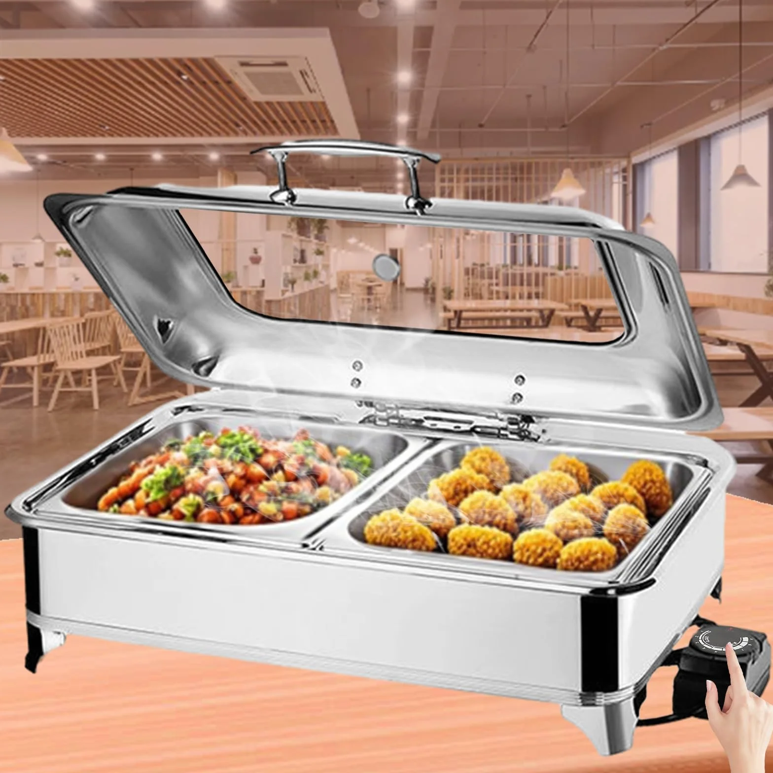 Chafing Dish Eléctrico 9L Profesional Calentador de Comida Buffet Acero Inoxidable Temperatura Ajustable