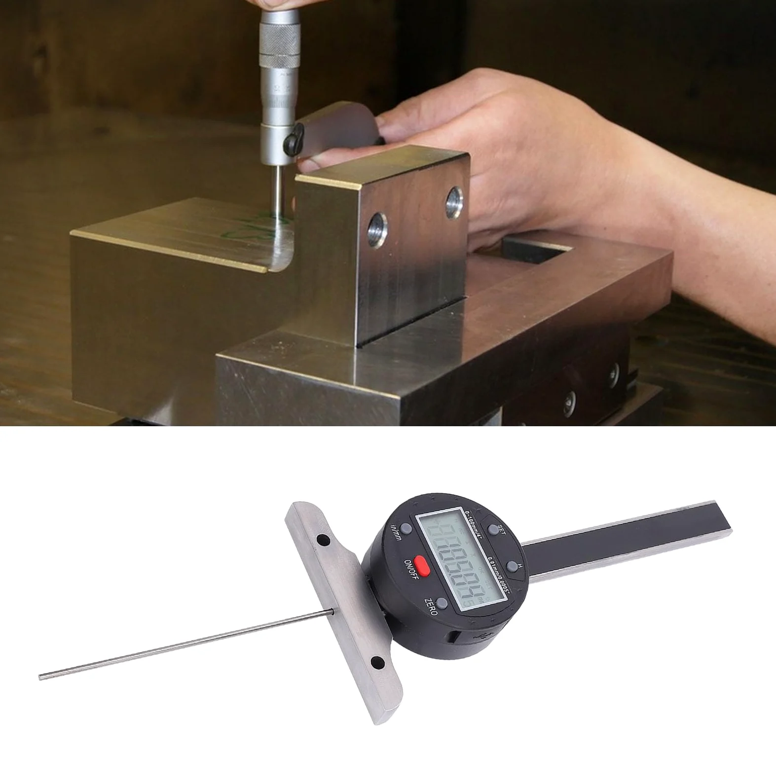 Socobeta Medidor de Profundidad Electrónico de Alta Precisión, Medidor de Profundidad Digital de 0,01mm para Carpintería, Construcción Automotriz, Rango de 0-100mm