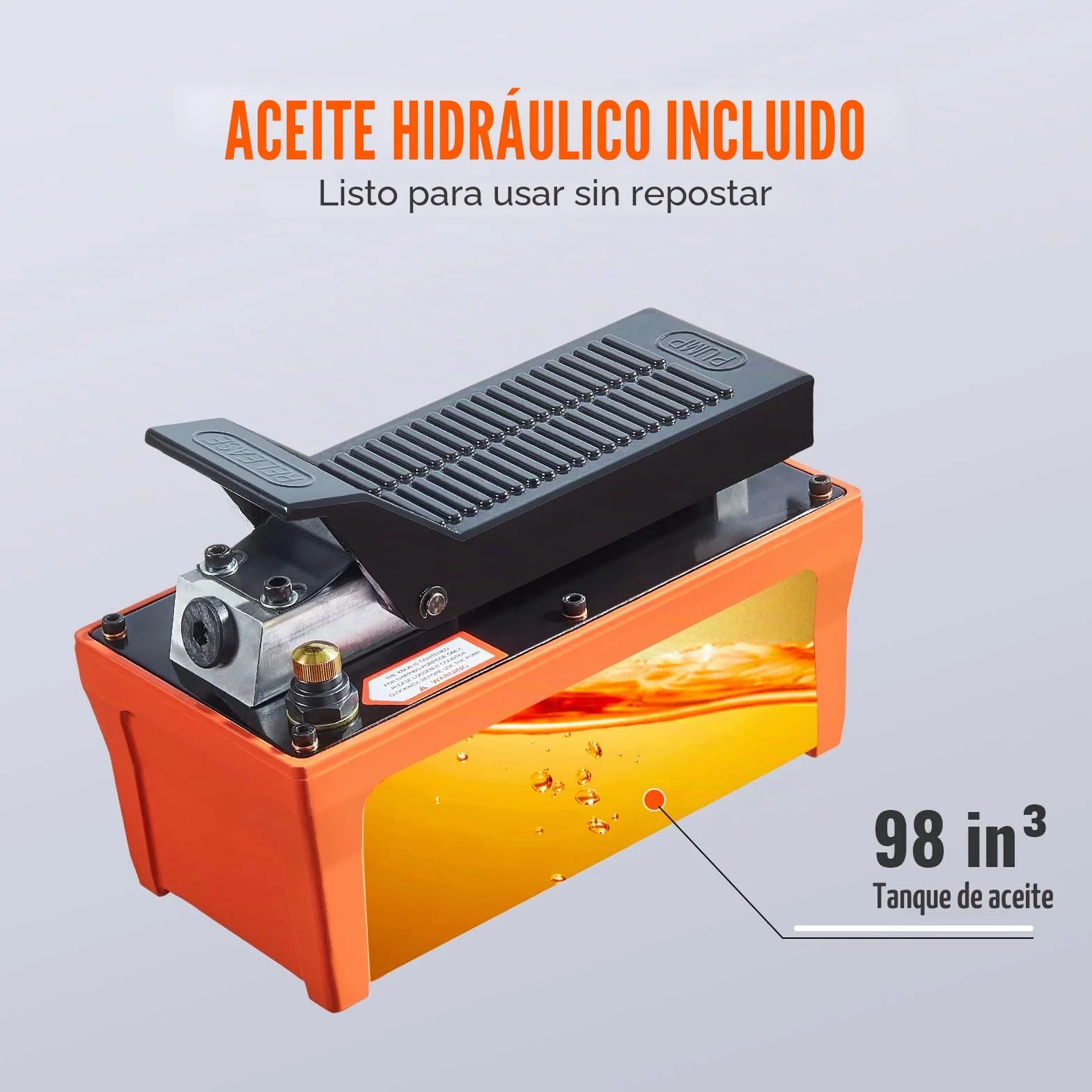 VEVOR Bomba de Aire Hidráulica 10.000 PSI Salida de Aceite NPT 3/8" Entrada de Aire NPT 1/4" Bomba Hidráulica de Pedal de Aire Tubo de Aceite de 2 m Bomba Hidráulica de Aire Accionada por Pie Naranja