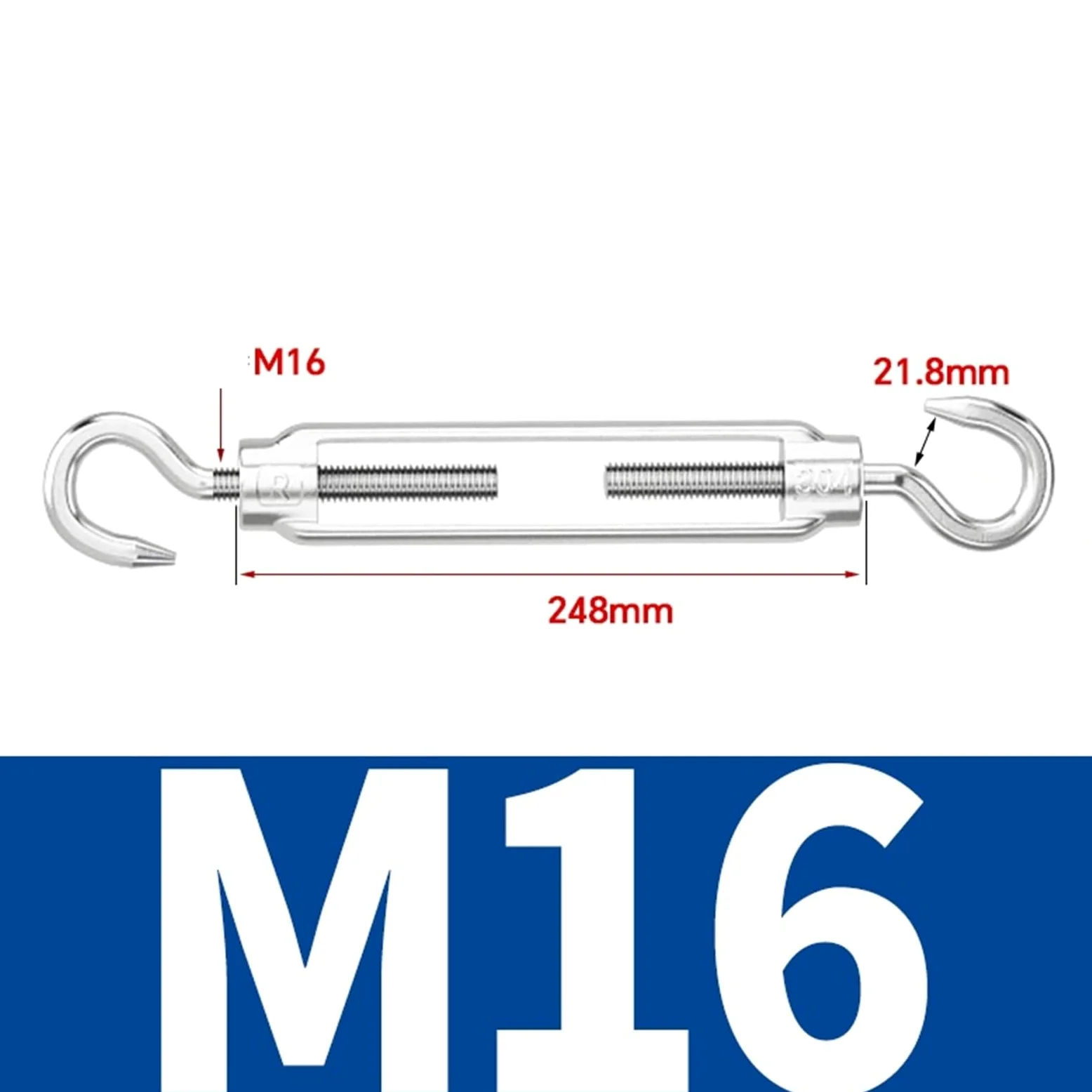 2 tensores de gancho M4-M27 de acero inoxidable 304 for tensores de cables, tensores for velas de sombra y tendederos.(M16)