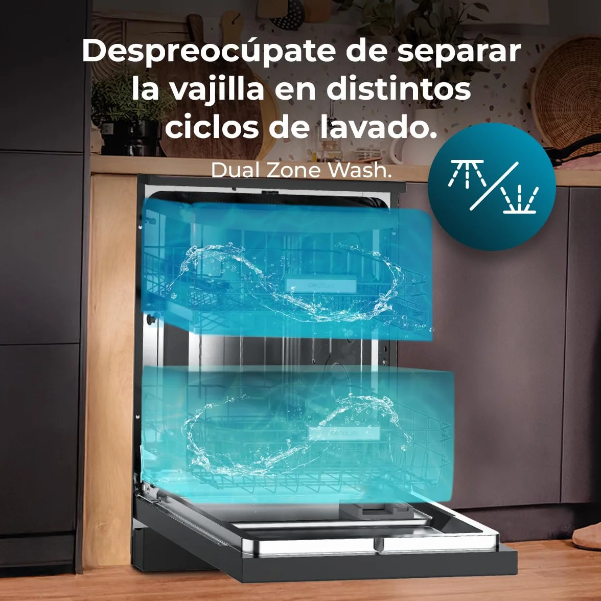 Cecotec Lavavajillas Compacto 60 cm Bolero Aguazero 6320 Inox D, 1900W, 15 Cubiertos, 8 Programas