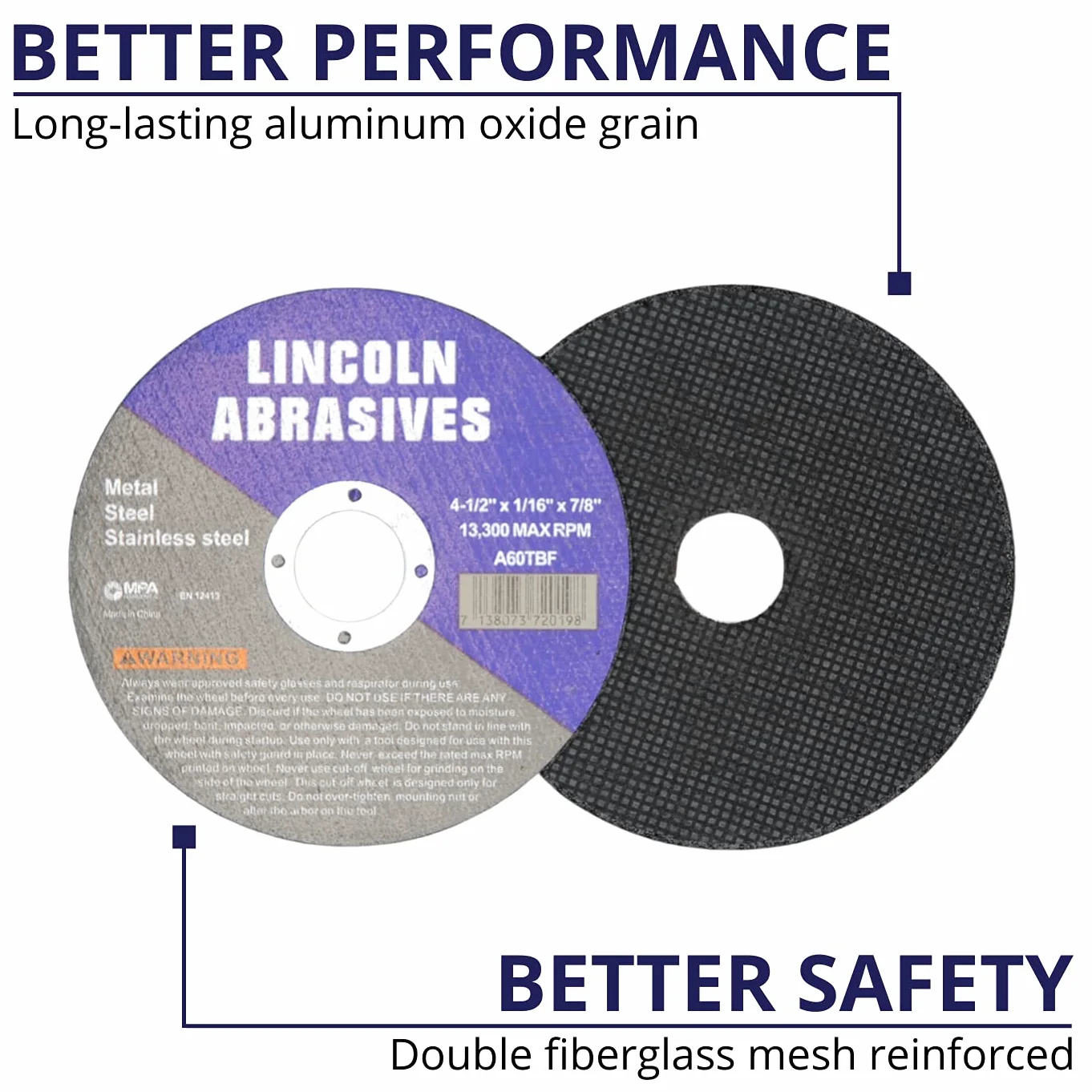 Paquete de 50 ruedas de corte de 4-1/2 pulgadas Lincoln Abrasives de 1/16 pulgadas de metal y acero inoxidable