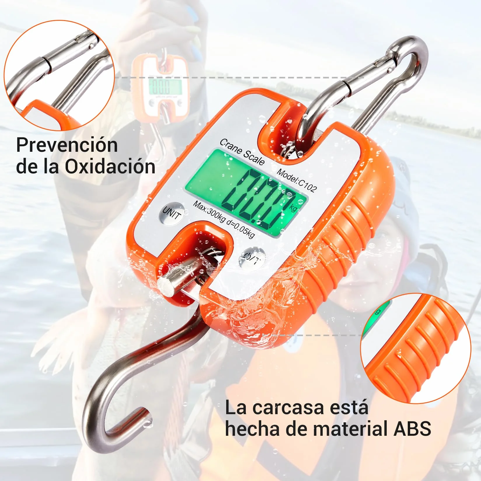 CarBole Báscula de Grúa Digital de 300KG/660lb,Báscula Portátil de Elevación con Pantalla LCD y Gancho Robusto,para Usos Industriales