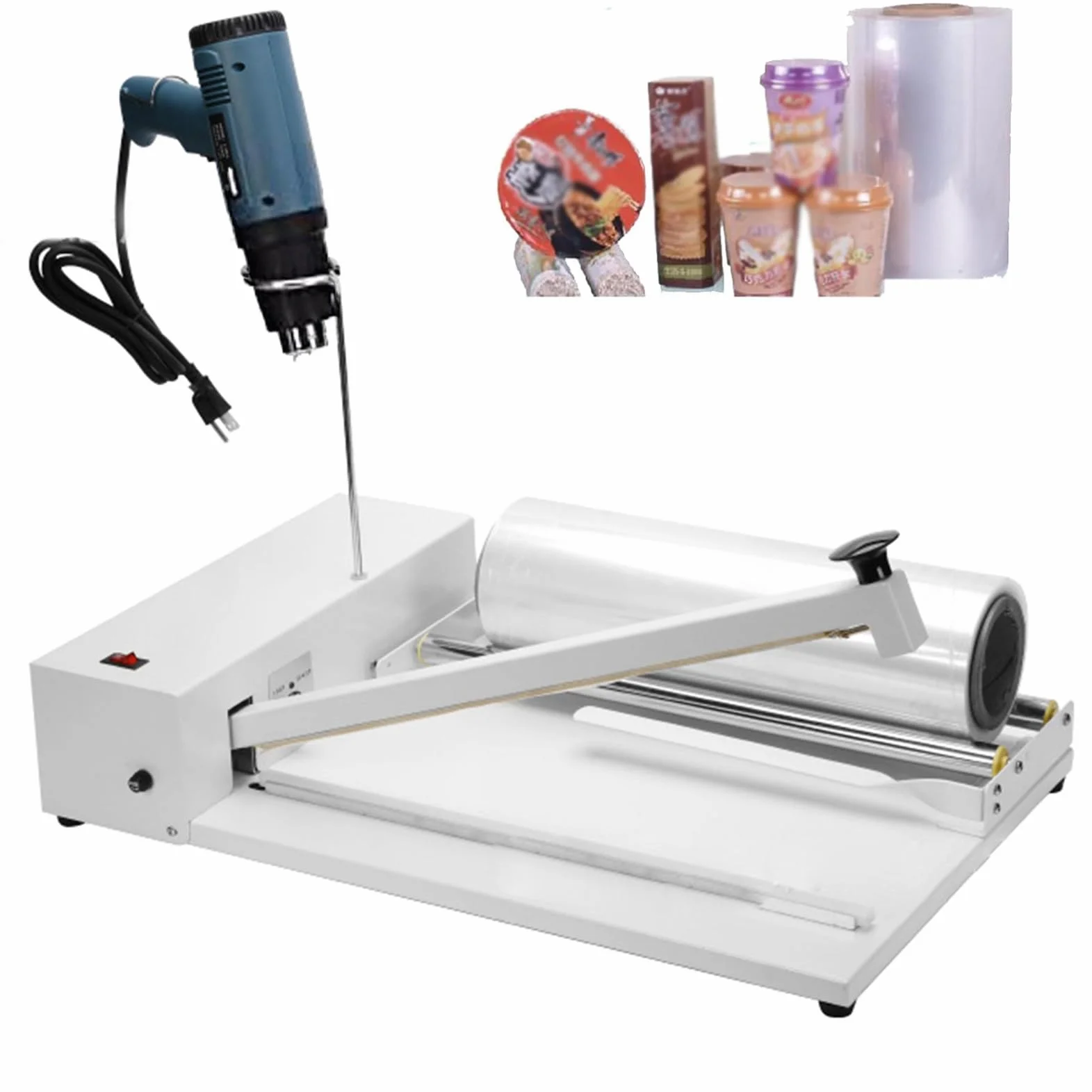 Máquina de Envoltura Retráctil con Pistola de Calor, Máquina de Envoltura Manual 2 en 1 para Embalaje de Cajas de Libros de Alimentos, Sellador de Película Retráctil,60cm