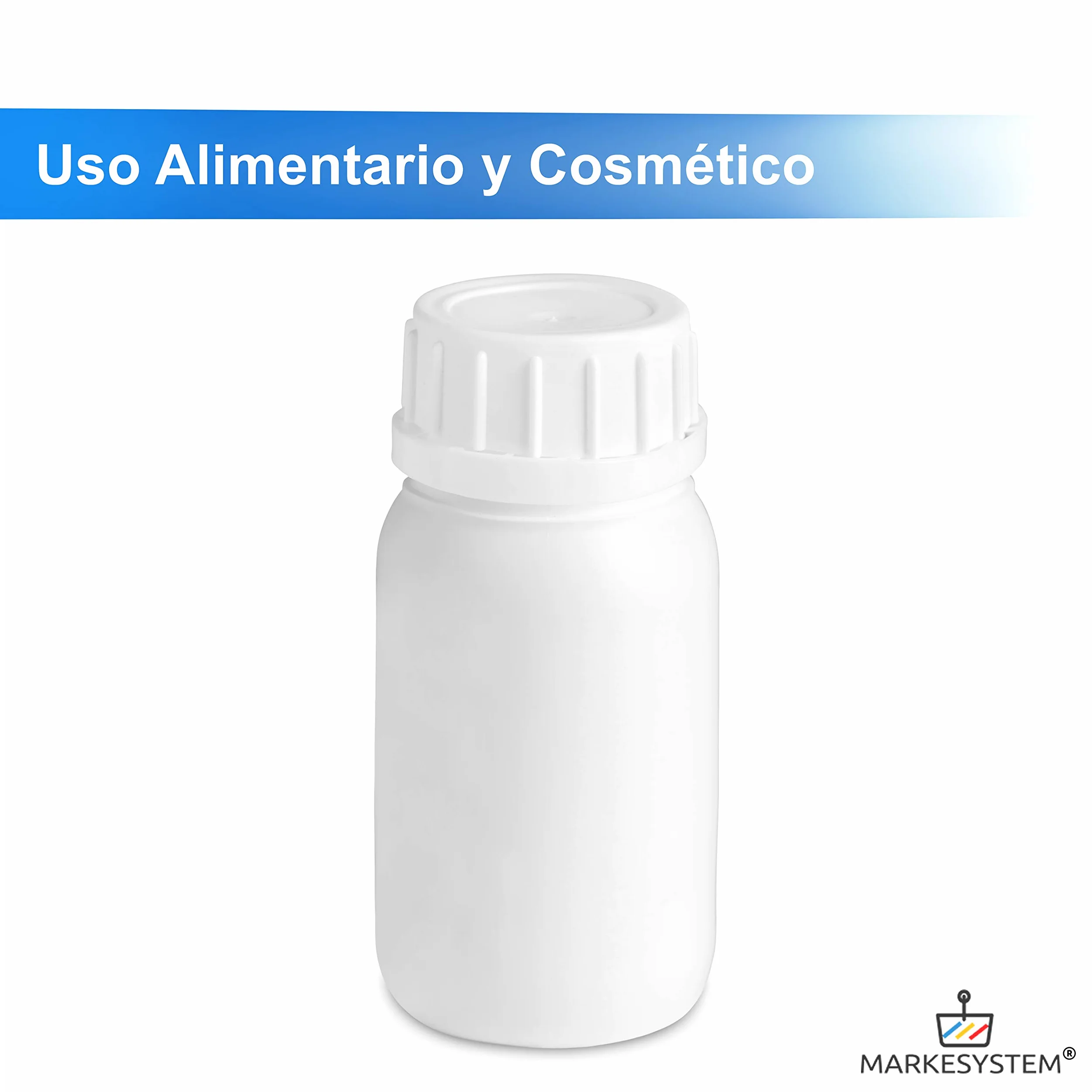 Botella blanca 250 ml (50 botellas) de plástico, cierre rosca boca ancha - Catering Industrial, Líquidos, Cosmética, Químicos, ADR + Kit Etiquetado, Apta para uso alimentario.