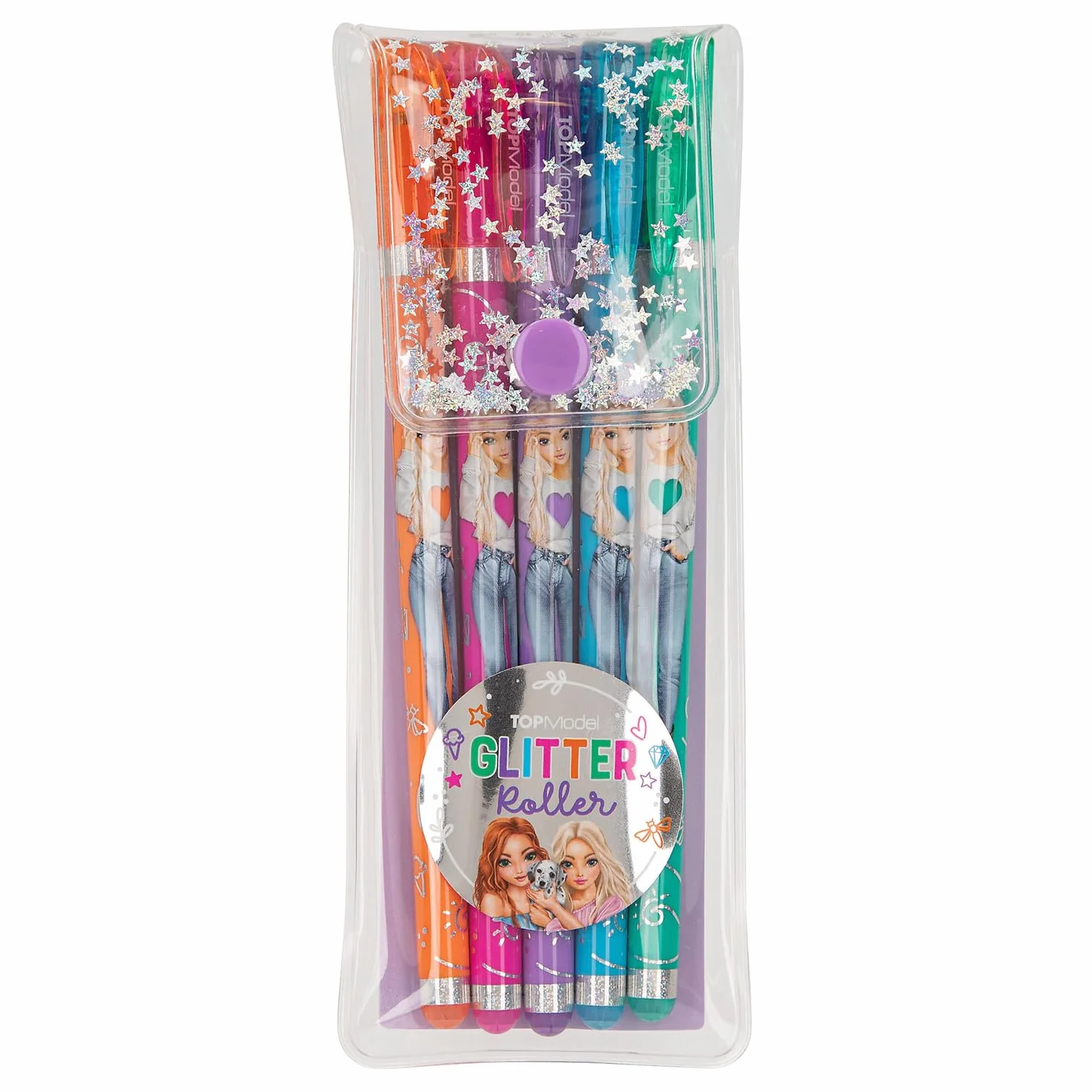 Depesche TOPModel Set rotuladores gel purpurina estuche transparente 5 colores