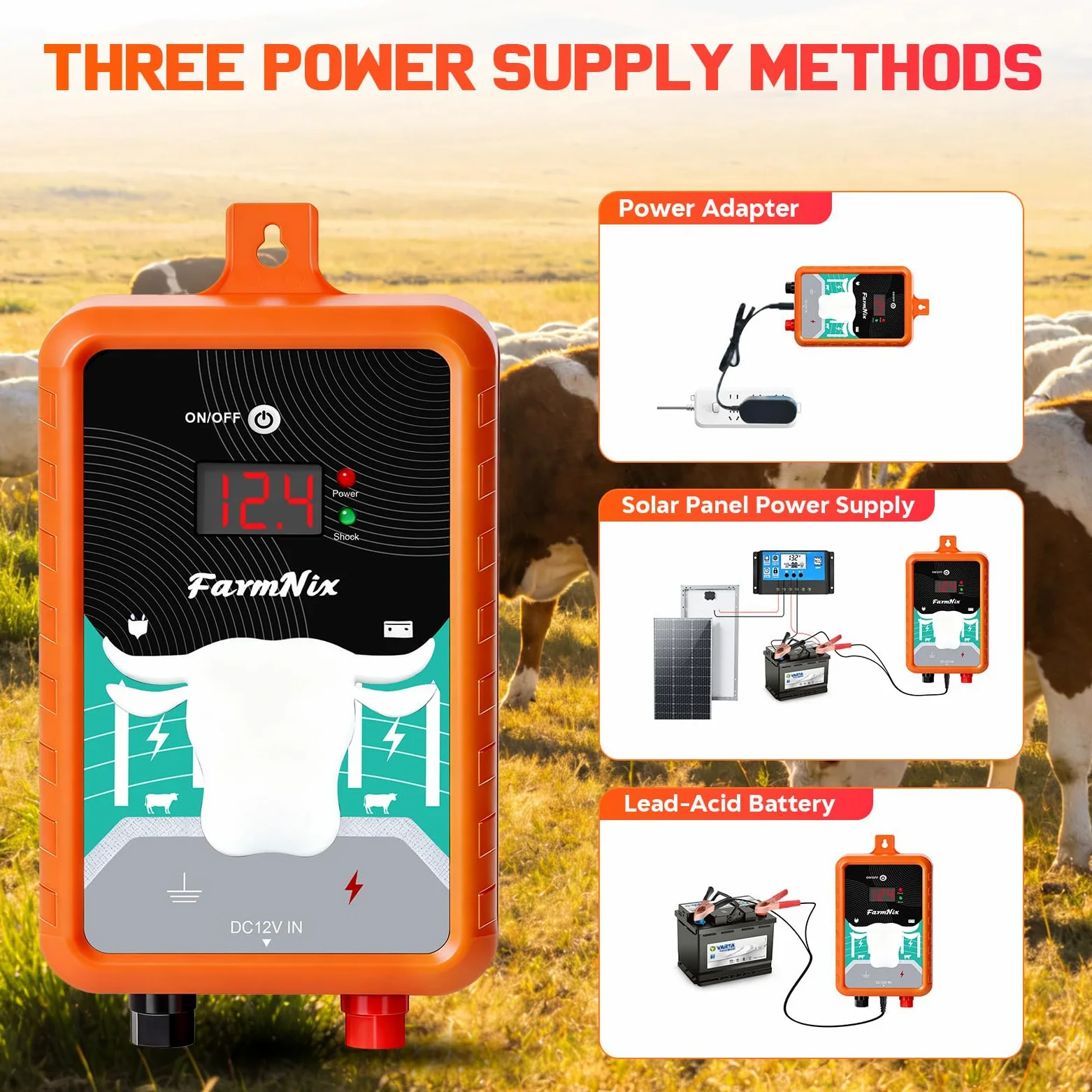Cargador eléctrico de valla de 9.32 millas, salida de energía 2J de voltaje de salida de 12 KV, energía eléctrica de CA CC con pantalla LED para evitar que los animales salvajes se entrometan, ideal