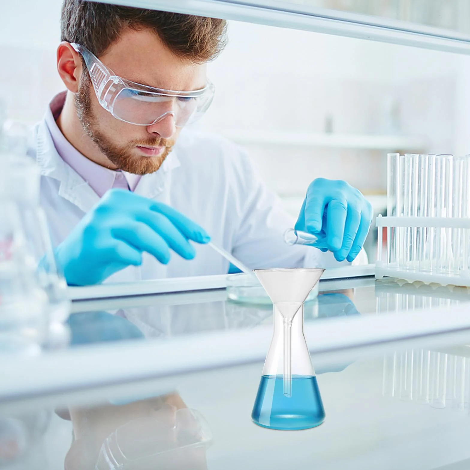 CHILDWEET Embudo de Vidrio de Laboratorio para Transferencia Precisa de Cuello Corto 4 Piezas Reutilizable y Ecológico Adecuado para Experimentos Químicos y Botellas Pequeñas
