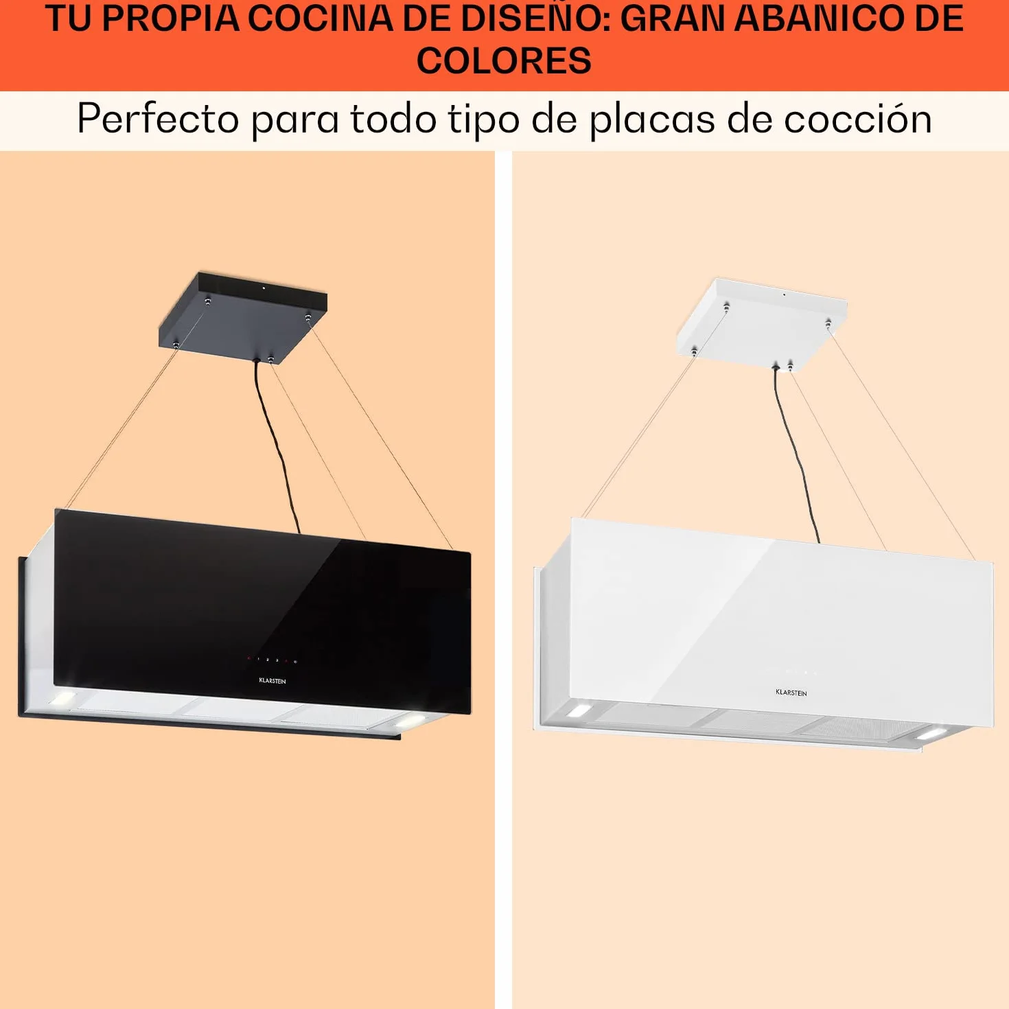 Klarstein Campana Cocina Extractor Techo 590m³/h Temporizador 3 Modos Filtros Carbón Activo