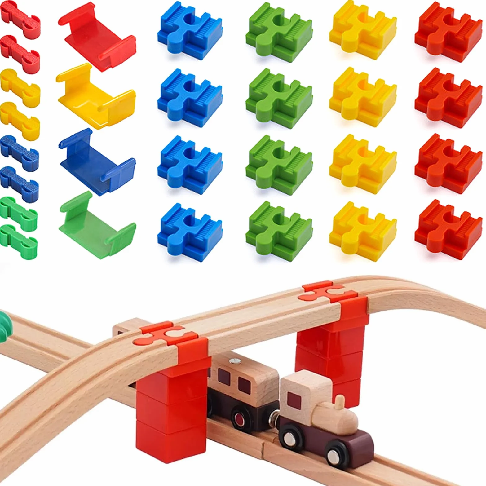 Conector de Pista de Juguete de Madera, 28 Piezas, Adaptador Universal para Vía de Tren