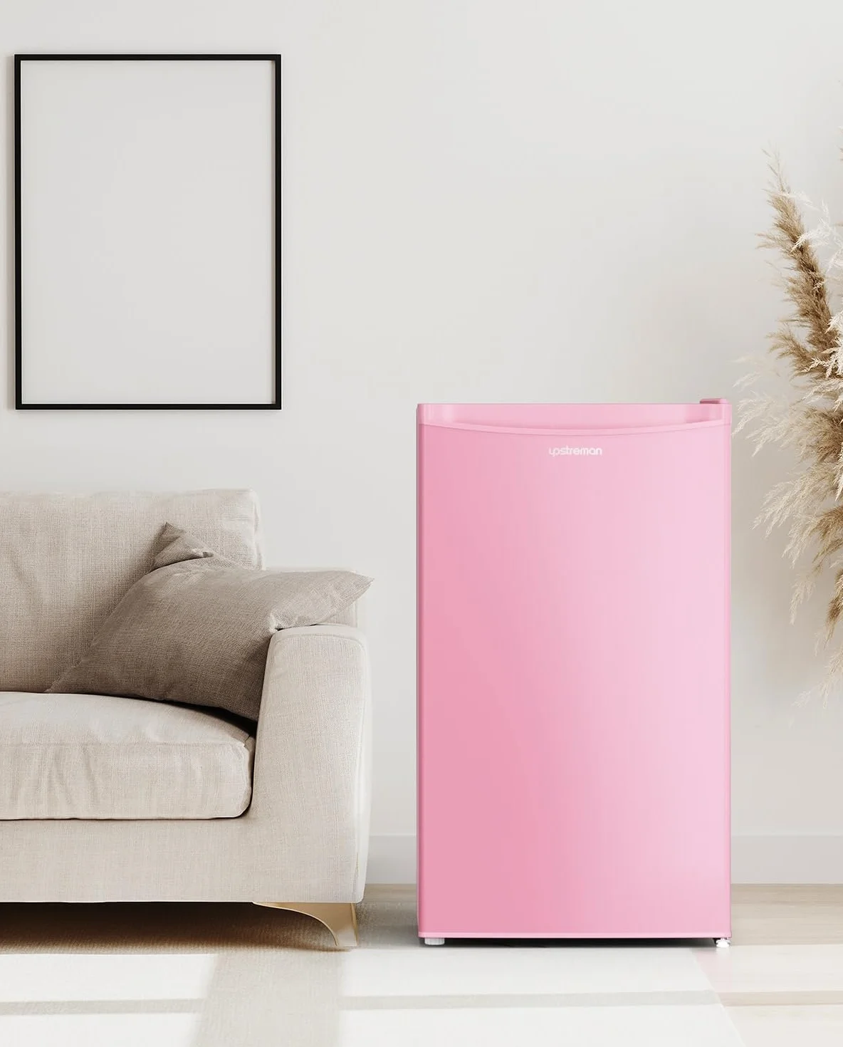Upstreman Frigorífico con Congelador 91L Compacto Mini Nevera Eficiencia Energética E Silencioso BR321-rosa