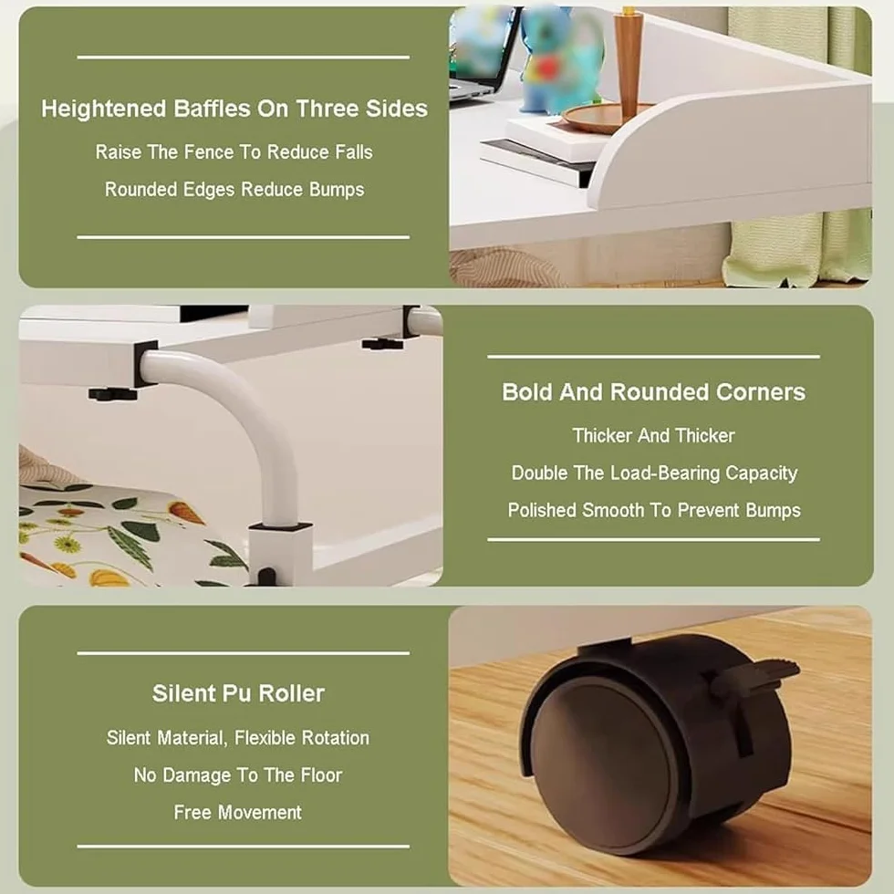 Mesa de Noche con Ruedas, Extensible, con Ruedas, para portátil, Mesa de Noche, Escritorio móvil, Mesa de Lactancia, Mesa para portátil, Bandeja con Ruedas para portátil y Escritura en la sa