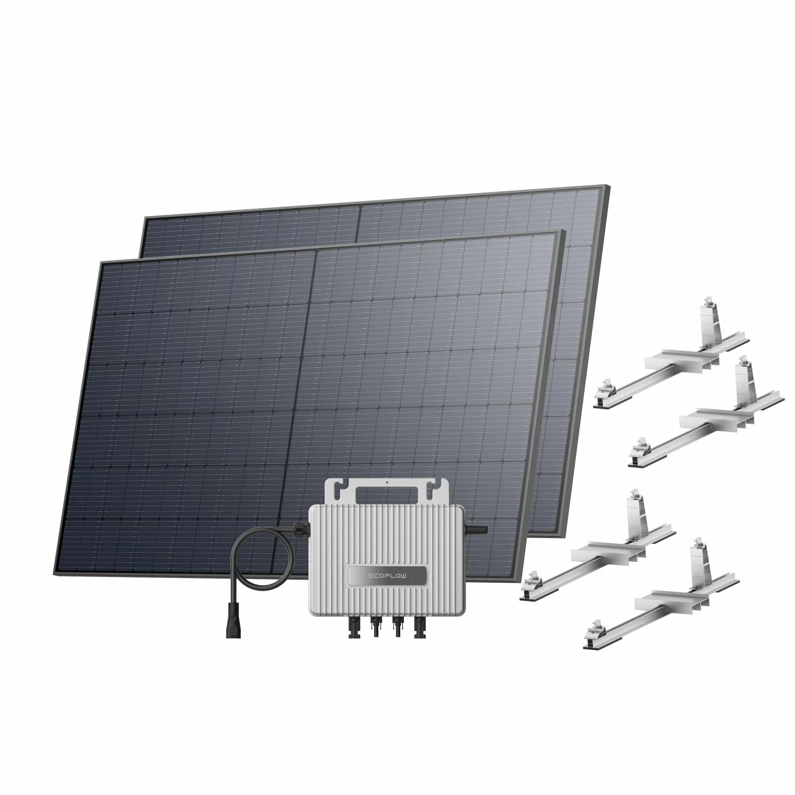 Kit solar ECOFLOW STREAM, inversor de 800W, 2*panele solare FV 500W, 2*soporte de tejado plano, inversor de inyección a red inteligente con WiFi y control mediante aplicación para techo plano y jardín