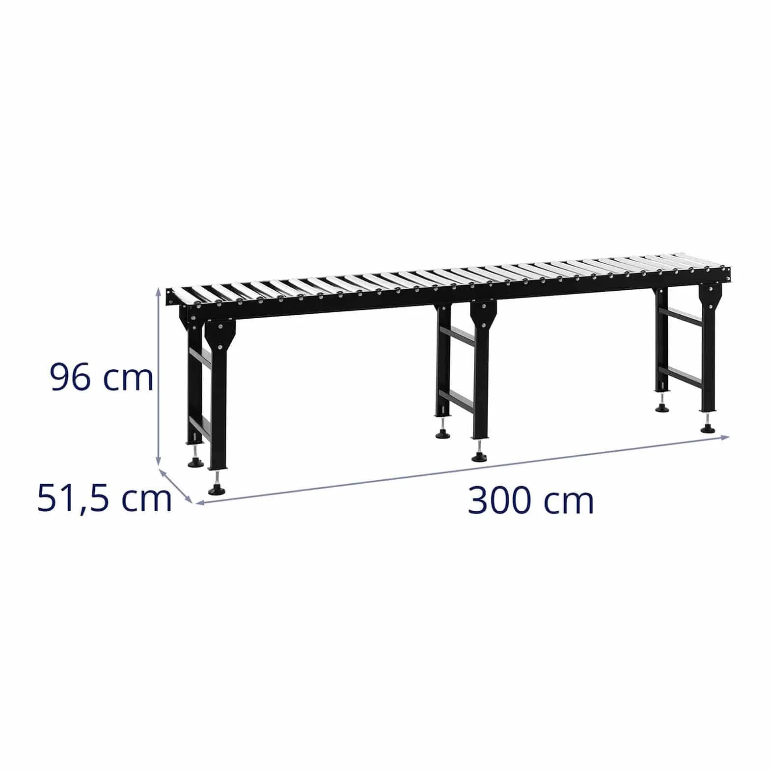 MSW Transportador De Rodillos Mesa Transportadora MSW-RT-4000 (Capacidad de carga: 400 kg, Longitud: 300 cm, 30 rodillos, Regulable en altura)