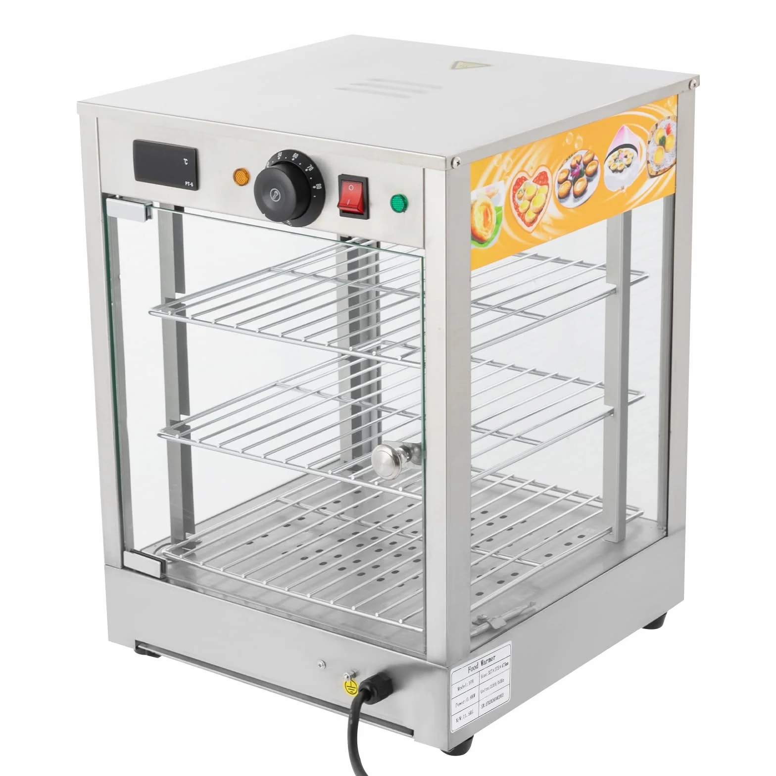 Calentador de alimentos eléctrico comercial 3 pisos 800W 30-85°C vitrina de calor