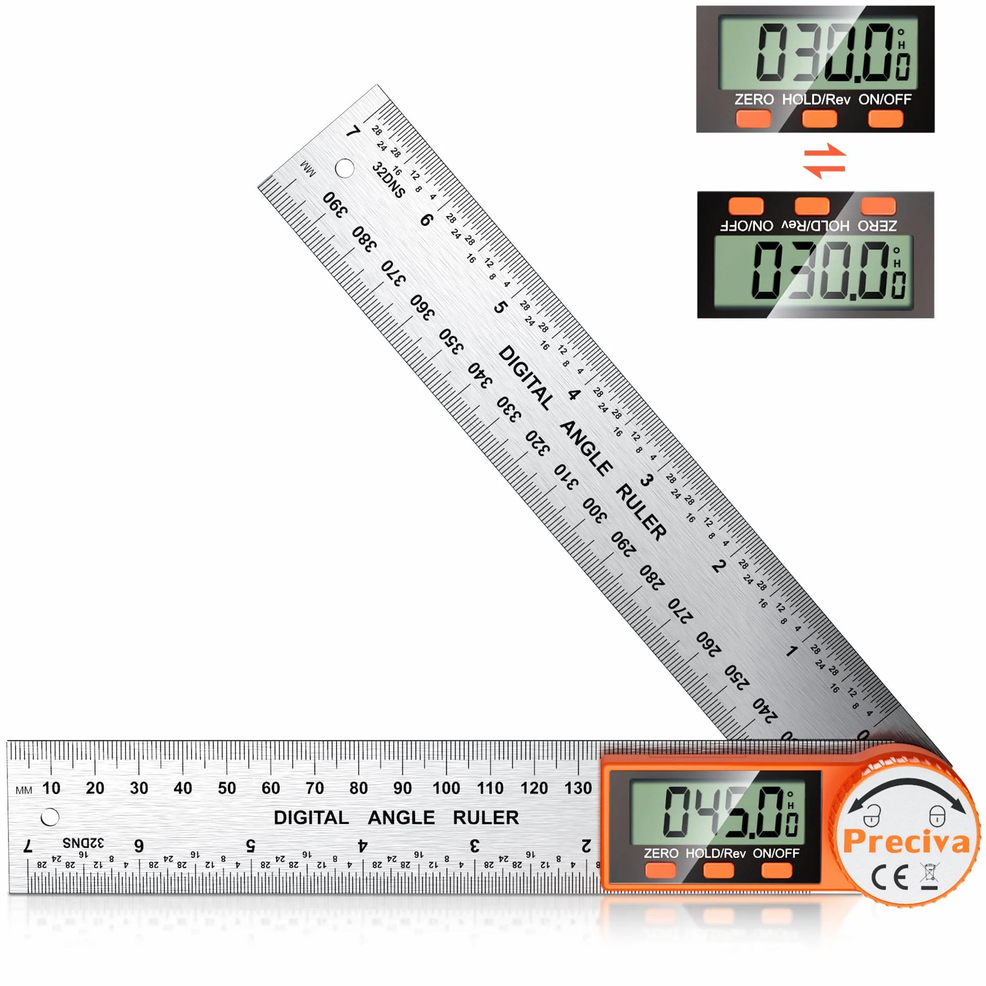 Preciva Medidor de ángulos digitales 400mm Goniómetro digital acero inoxidable pantalla LCD