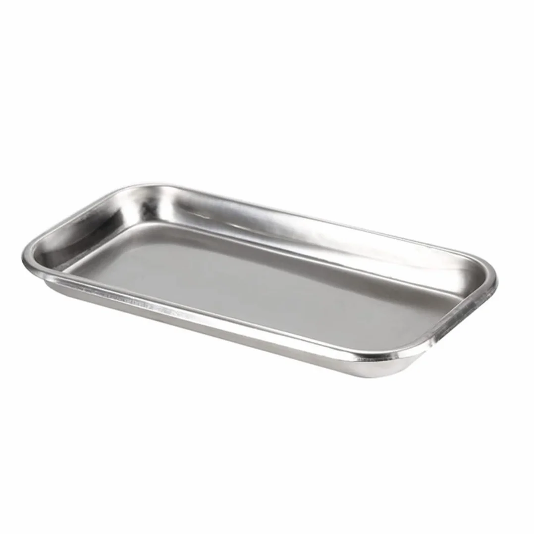 Bandeja de instrumentos rectangular de acero inoxidable 22,5 x 11,7 x 2 cm
