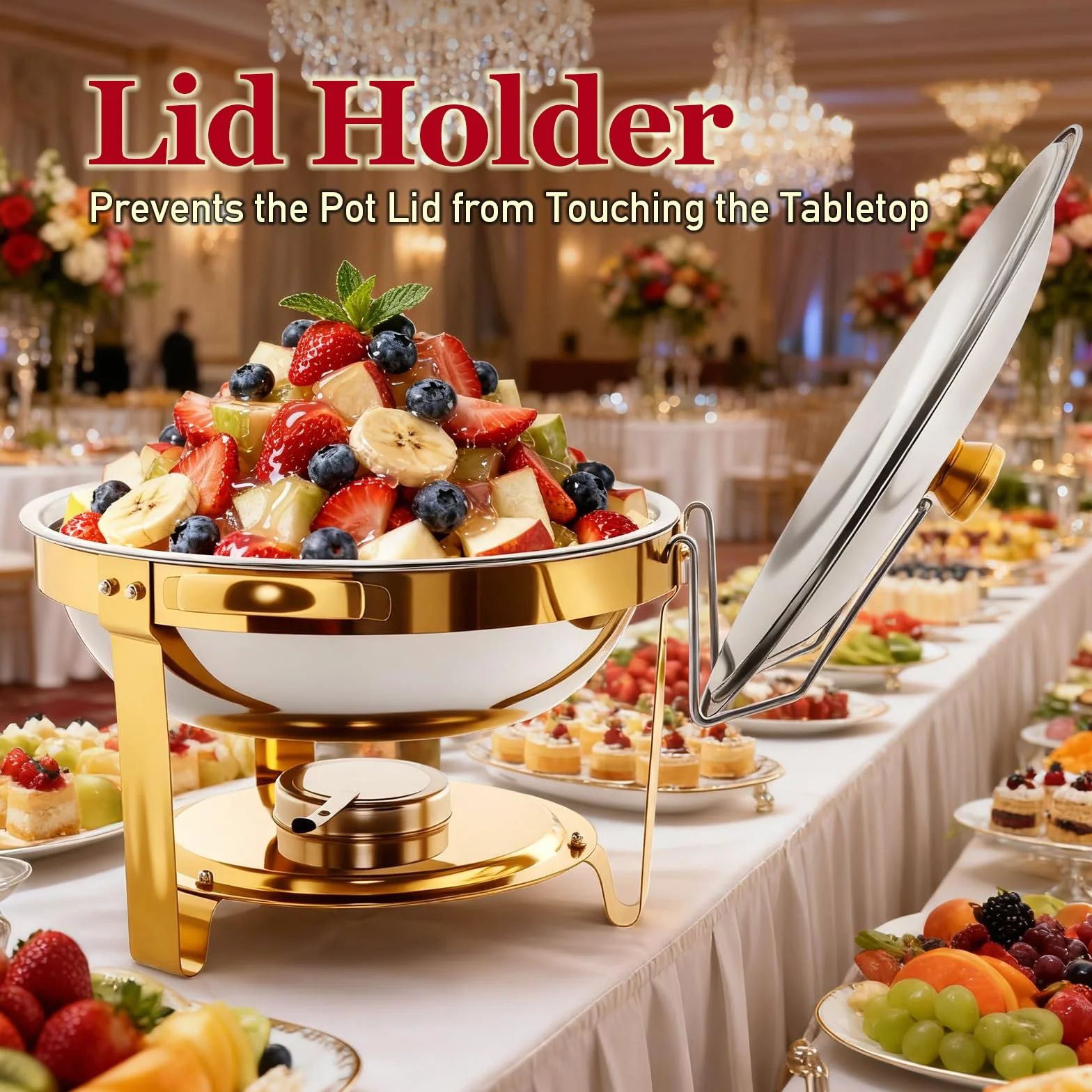 Calentadores de Comida para Buffet Acero Inoxidable 4PCS Chafing Dish 5QT Redondo con Portatapas